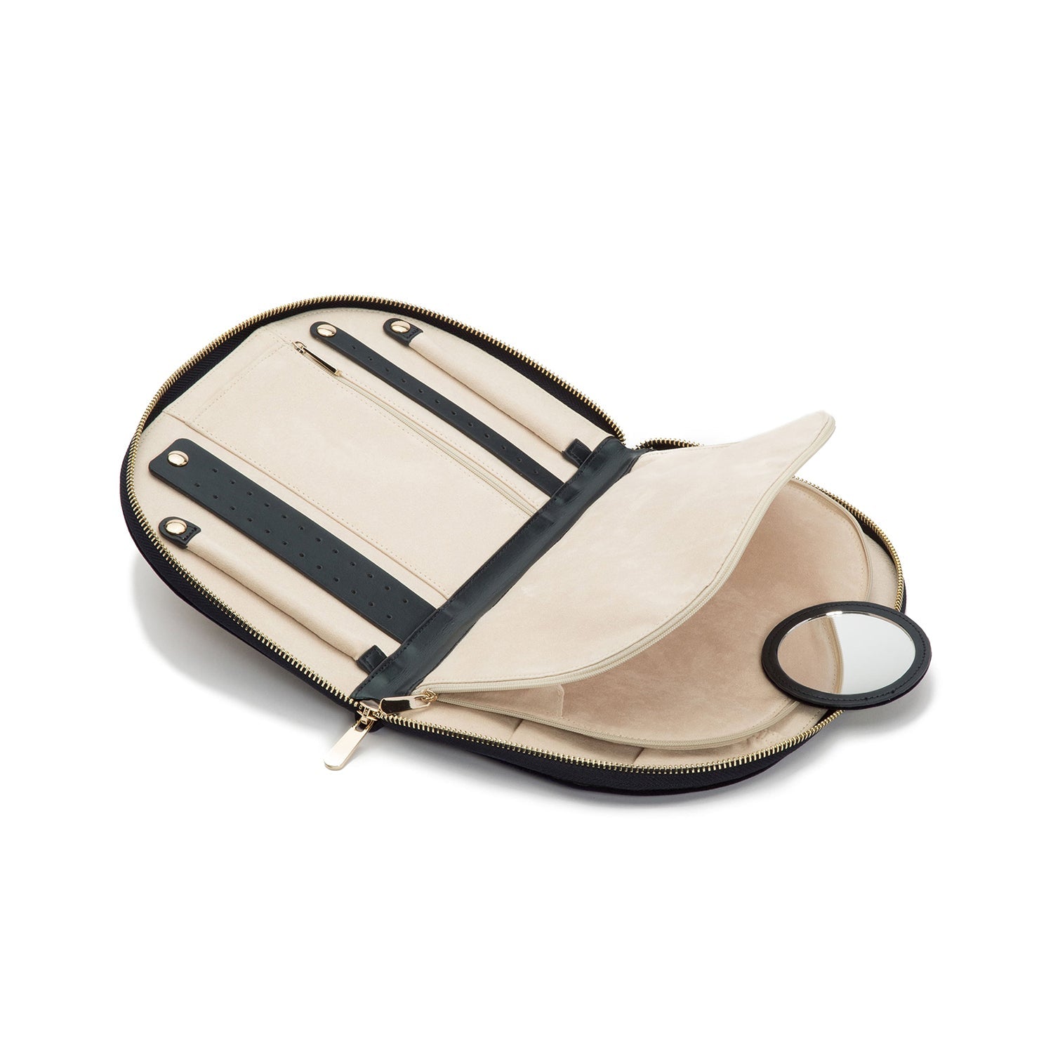 ZOE JEWELRY PORTFOLIO, Indigo velvet
2 earring holders, 2 ring rolls, 1 medium zip pocket, 1 large zip pocket, and 4 necklace holders
LusterLoc™:, Jewelry Case, WOLF DESIGNS, INC