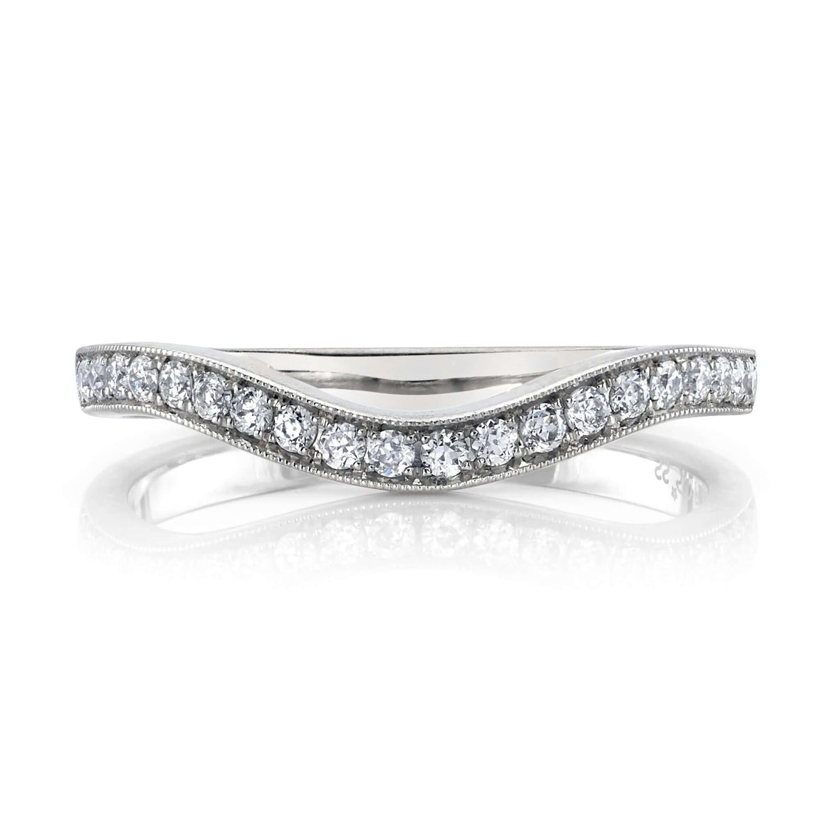 SINGLE STONE GRACE WITH DIAMONDS BAND | 2mm handcrafted curved band with approximately 0.30ctw G-H/VS old European cut diamonds. Please inquire for additional customization.