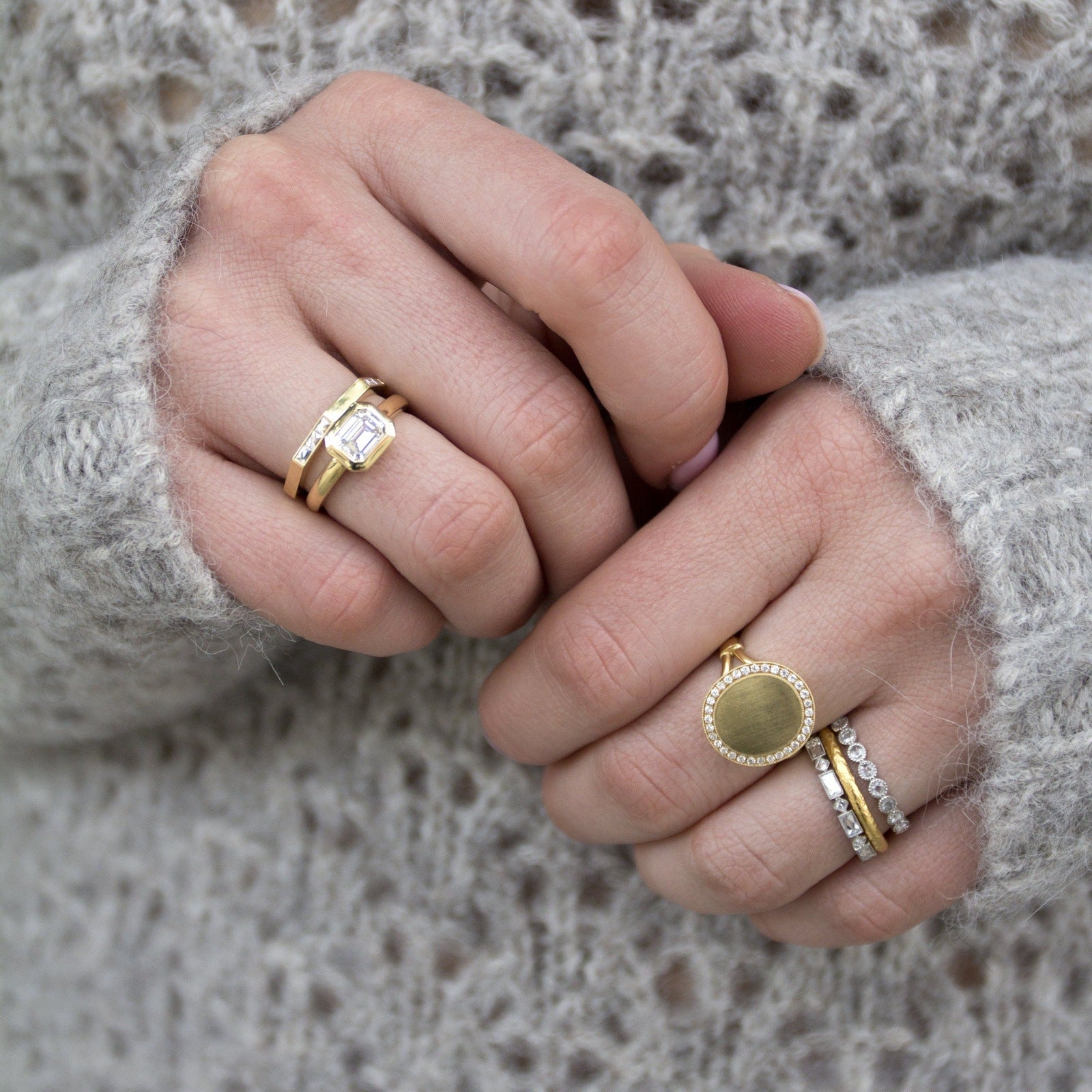 SINGLE STONE PAXTON RING featuring Vintage inspired 18K yellow gold signet ring with an approximately 0.20ctw old European cut diamond surround frame. Make it personal! Price includes monogrammed engraving of up to three letters in any of the styles shown