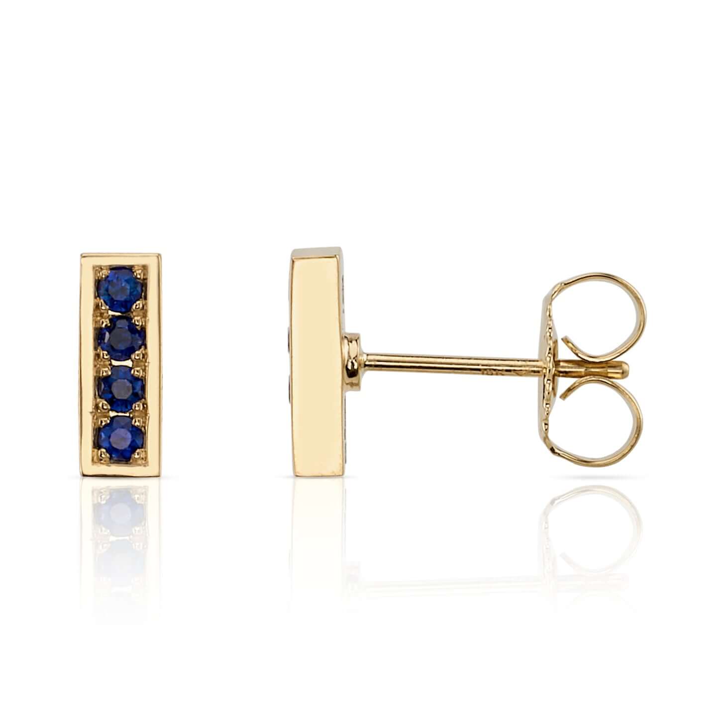 SINGLE STONE PAVE MONET STUDS WITH GEMSTONES | Earrings featuring Approx. 0.30ctw round cut gemstones set in handcrafted 18K yellow gold bar earrings.
