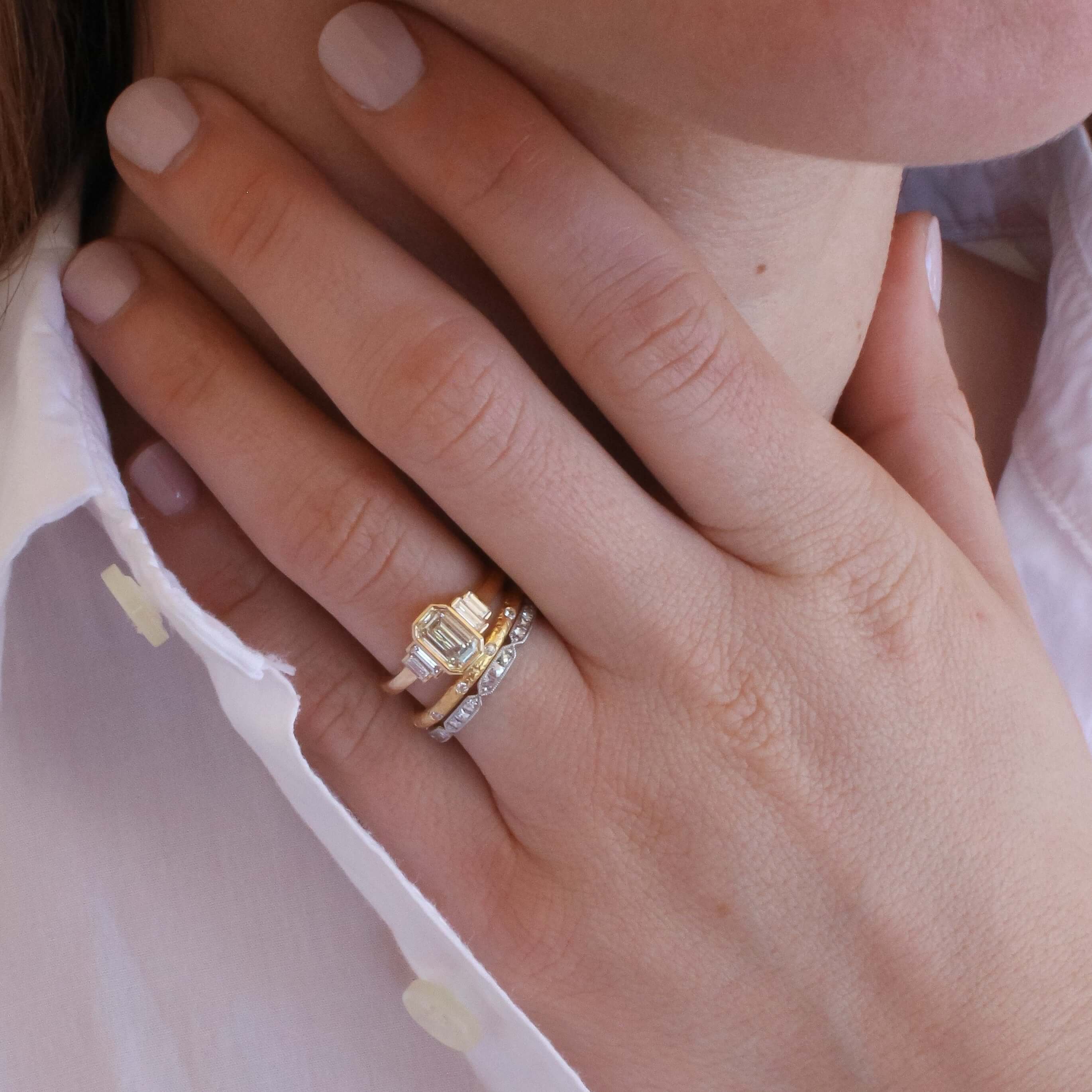 SINGLE STONE OLIVIA BAND | Approximately 0.50ctw G-H/VS French cut diamonds set in a handcrafted sectional eternity band. Approximate band with 2.1mm. Please inquire for additional customization.