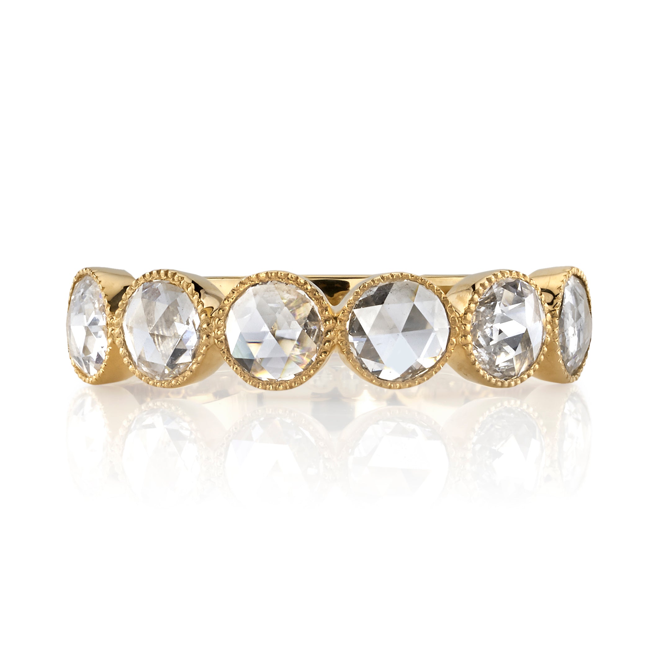 SINGLE STONE LARGE ROSE CUT GABBY HALF BAND BAND | Approximately 0.90ctw rose cut diamonds set in a handcrafted bezel set half-eternity band. Approximate band width 4.8mm. Please inquire for additional customization.