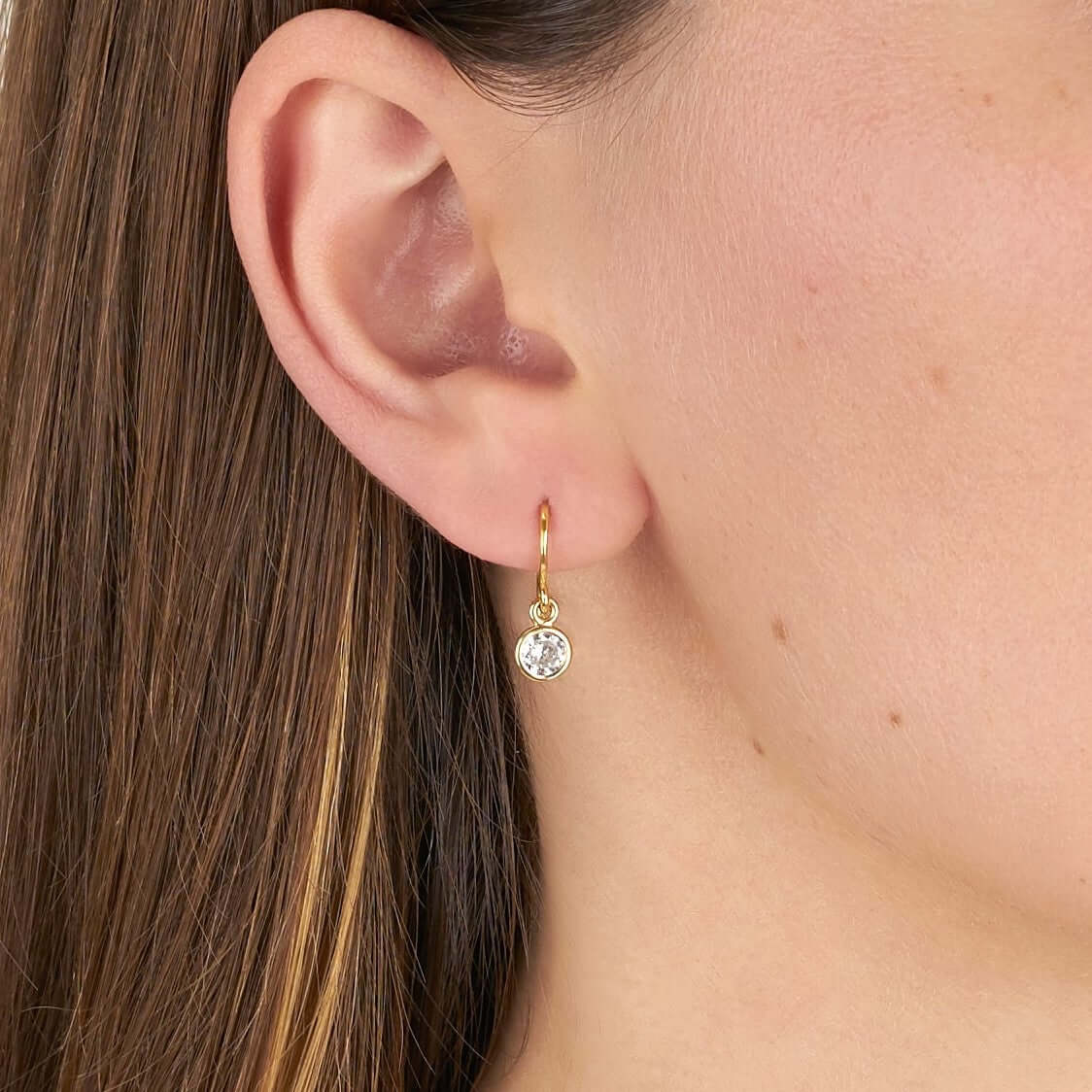 SINGLE STONE ANITA DROPS | Earrings featuring 0.93ctw J-K/SI old European cut diamonds bezel set in handcrafted 18K yellow gold drop earrings.