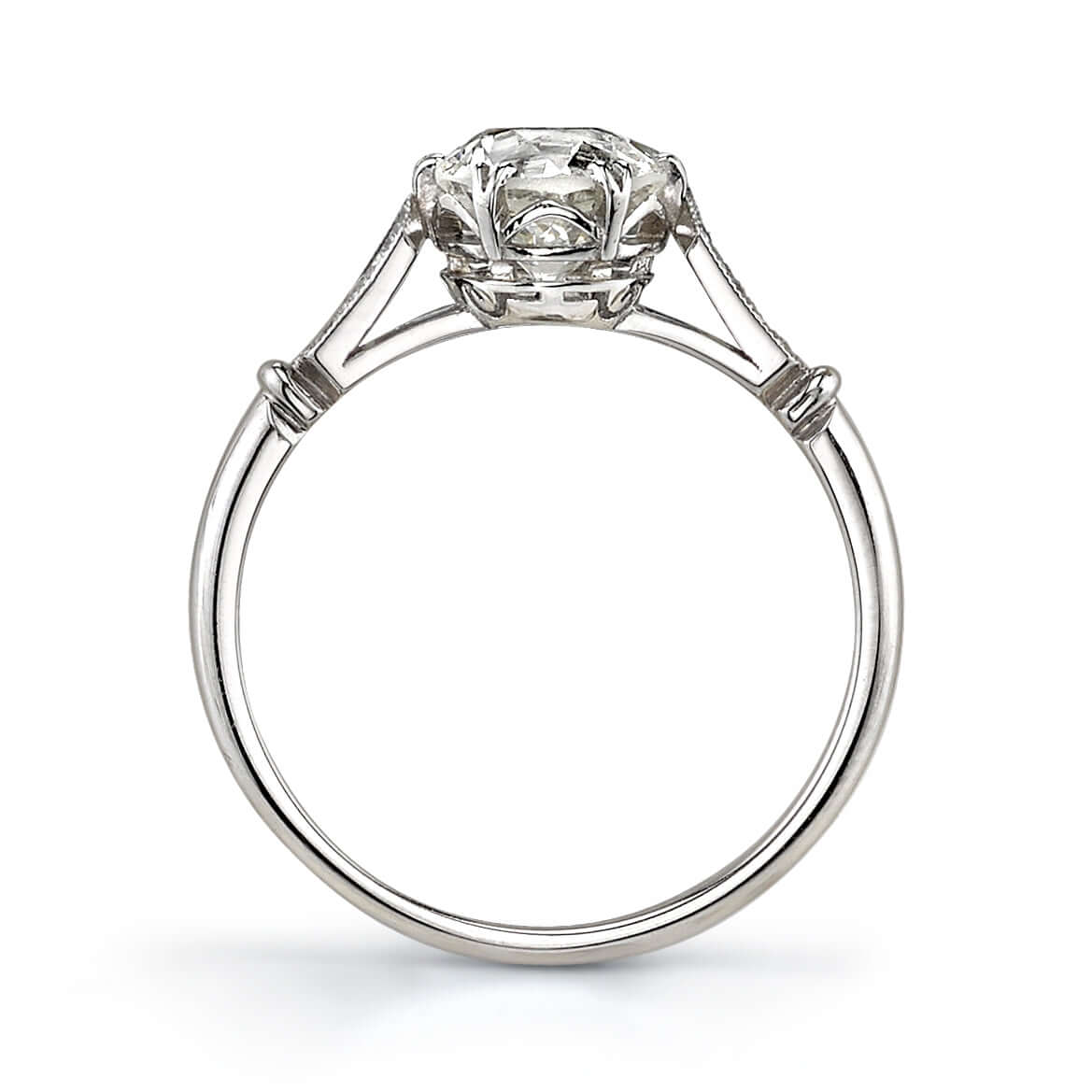 SINGLE STONE CARMEN RING featuring 1.14ct L/SI2 GIA certified old European cut diamond with 0.09ctw old European cut accent diamonds set in a handcrafted platinum mounting.