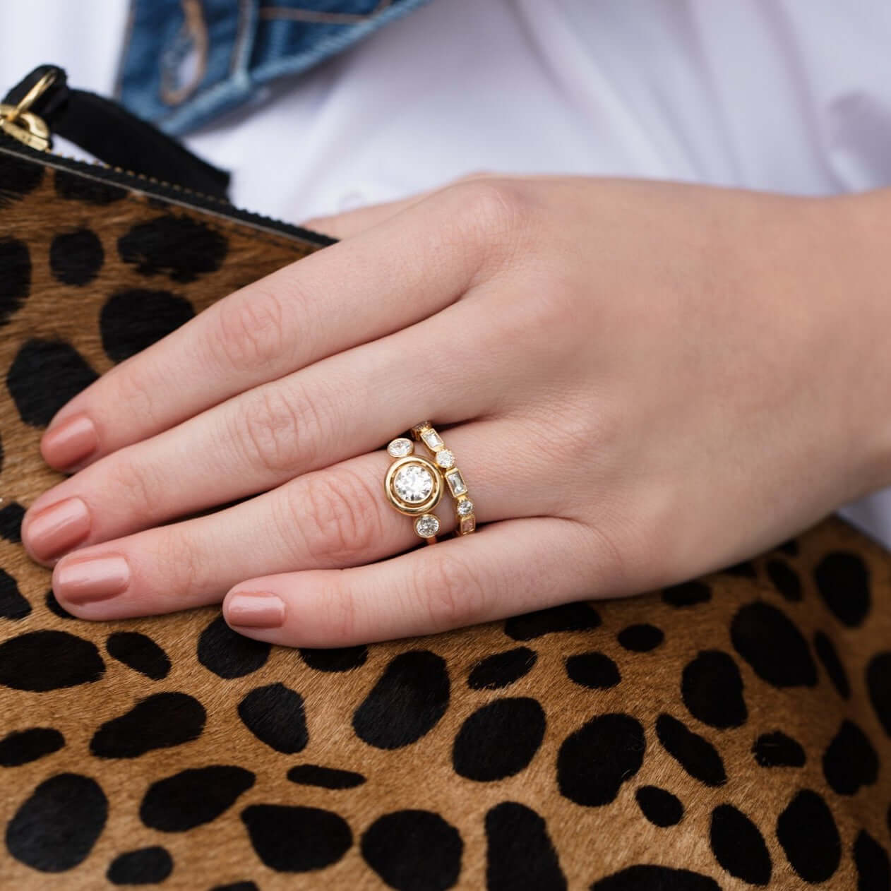 SINGLE STONE MELISSA BAND | Approximately 2.00ctw G-H/VS old European and French cut diamonds bezel set in a handcrafted eternity band. Approximate band width 3.4mm, Please inquire for additional customization.