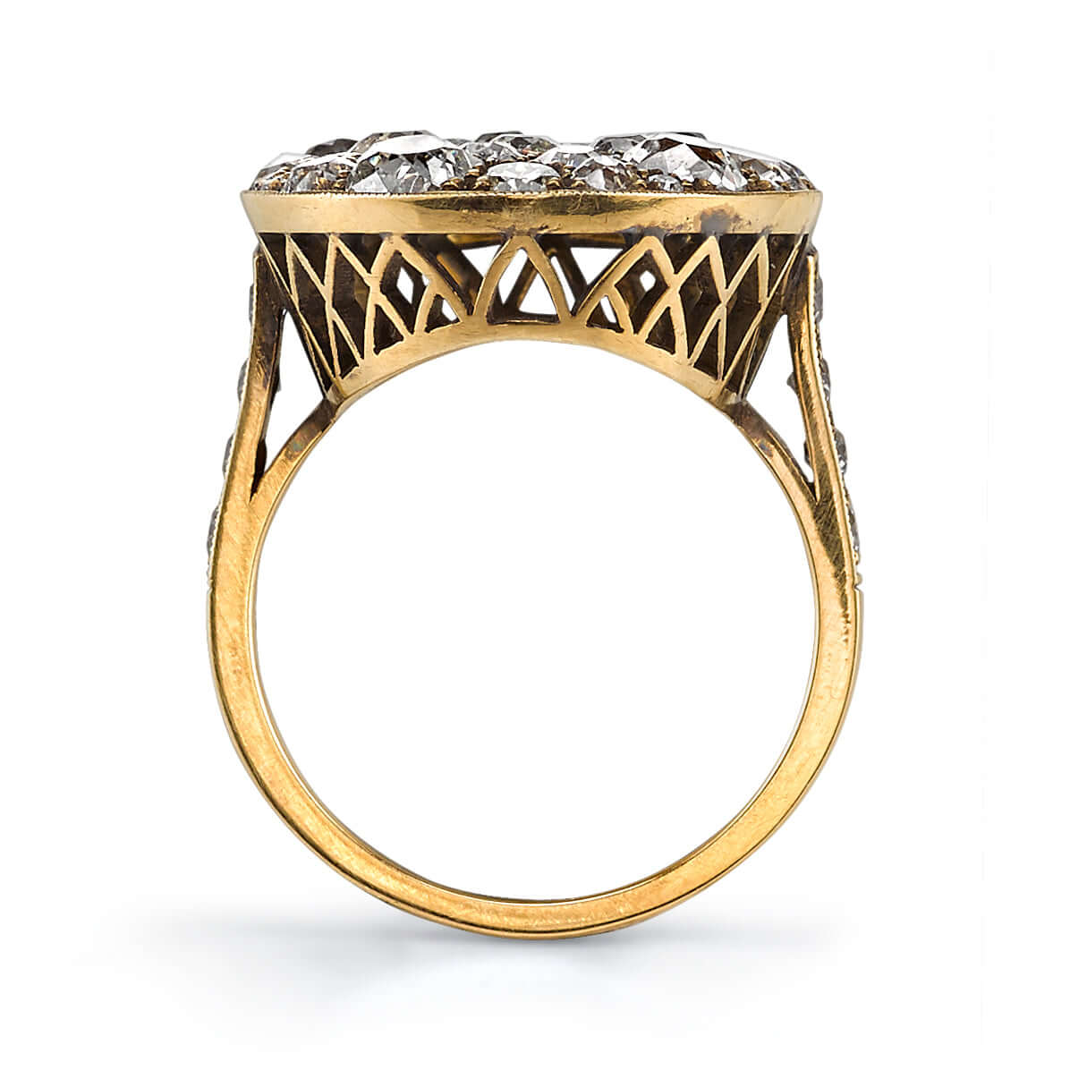 SINGLE STONE LARGE OVAL COBBLESTONE RING RING featuring Approximately 4.00ctw various old cut and round brilliant cut diamonds set in a handcrafted oxidized 18K yellow gold mounting. Price may vary according to total diamond weight. Measurements 22.5mm x