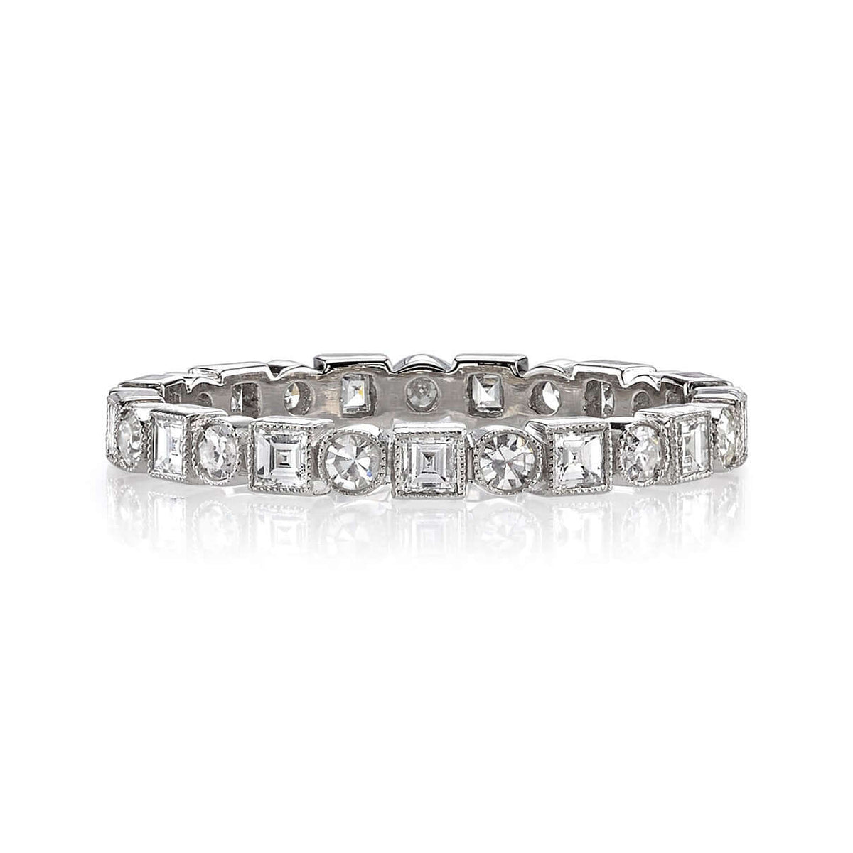 SINGLE STONE ADDIE BAND | Approximately 0.95ctw G-H/VS carré and old European cut diamonds set in a handcrafted eternity band. Approximate band width 2.6mm. Please inquire for additional customization.