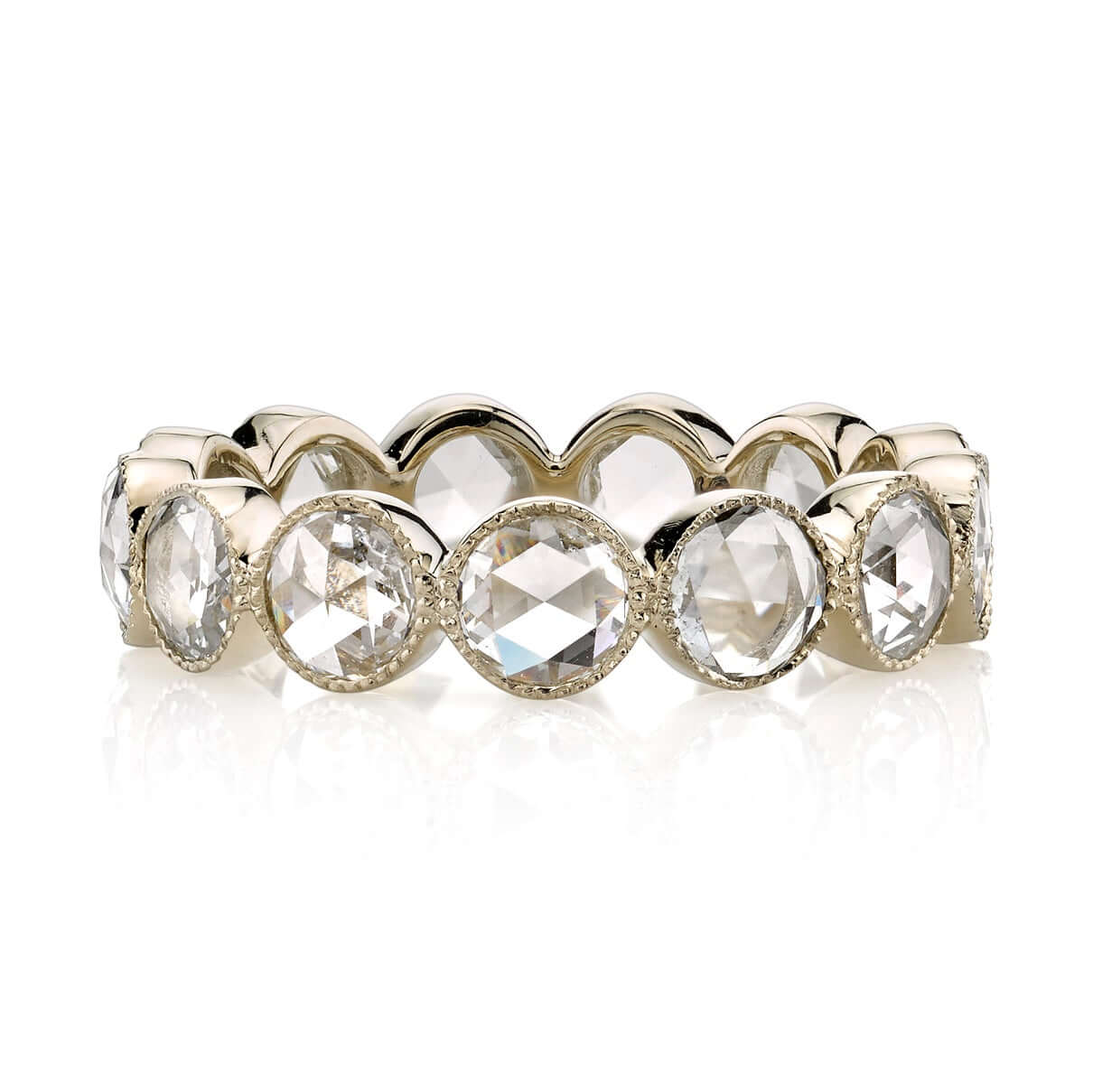 SINGLE STONE LARGE ROSE CUT GABBY BAND | Approximately 2.00ctw G-H/VS-SI Rose cut diamonds bezel set in a handcrafted eternity band. Approximate band width 4.8mm. Please inquire for additional customization.