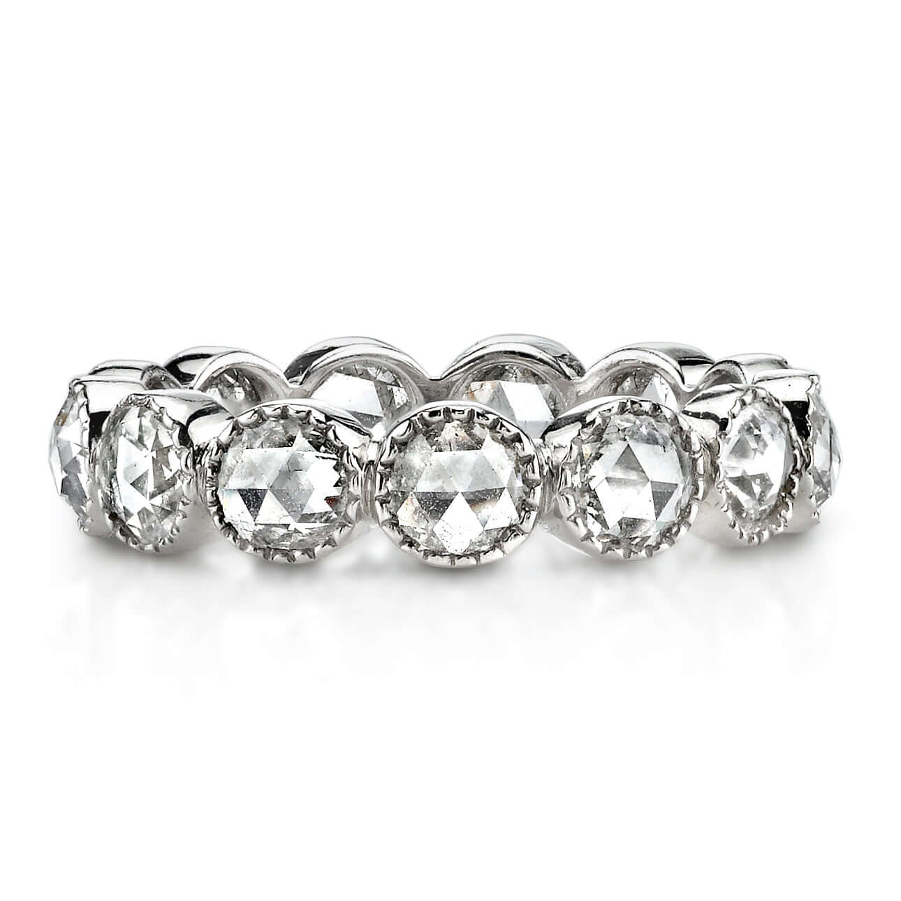 SINGLE STONE LARGE ROSE CUT GABBY BAND | Approximately 2.00ctw G-H/VS-SI Rose cut diamonds bezel set in a handcrafted eternity band. Approximate band width 4.8mm. Please inquire for additional customization.