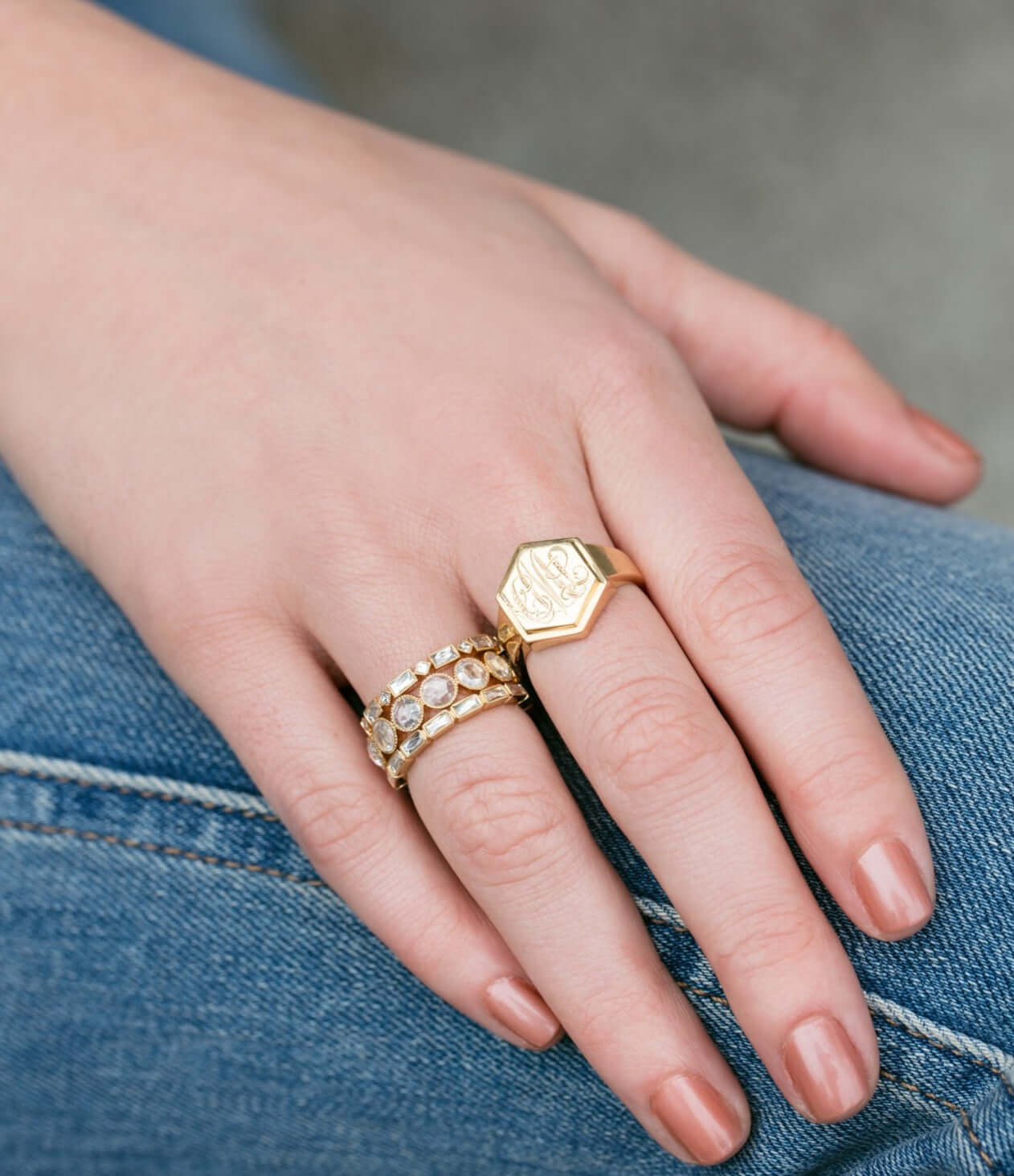 SINGLE STONE LARGE ROSE CUT GABBY BAND | Approximately 2.00ctw G-H/VS-SI Rose cut diamonds bezel set in a handcrafted eternity band. Approximate band width 4.8mm. Please inquire for additional customization.