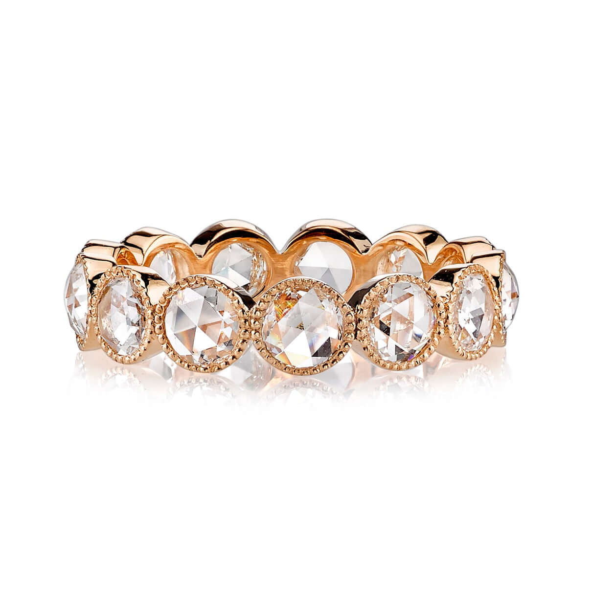 SINGLE STONE LARGE ROSE CUT GABBY BAND | Approximately 2.00ctw G-H/VS-SI Rose cut diamonds bezel set in a handcrafted eternity band. Approximate band width 4.8mm. Please inquire for additional customization.