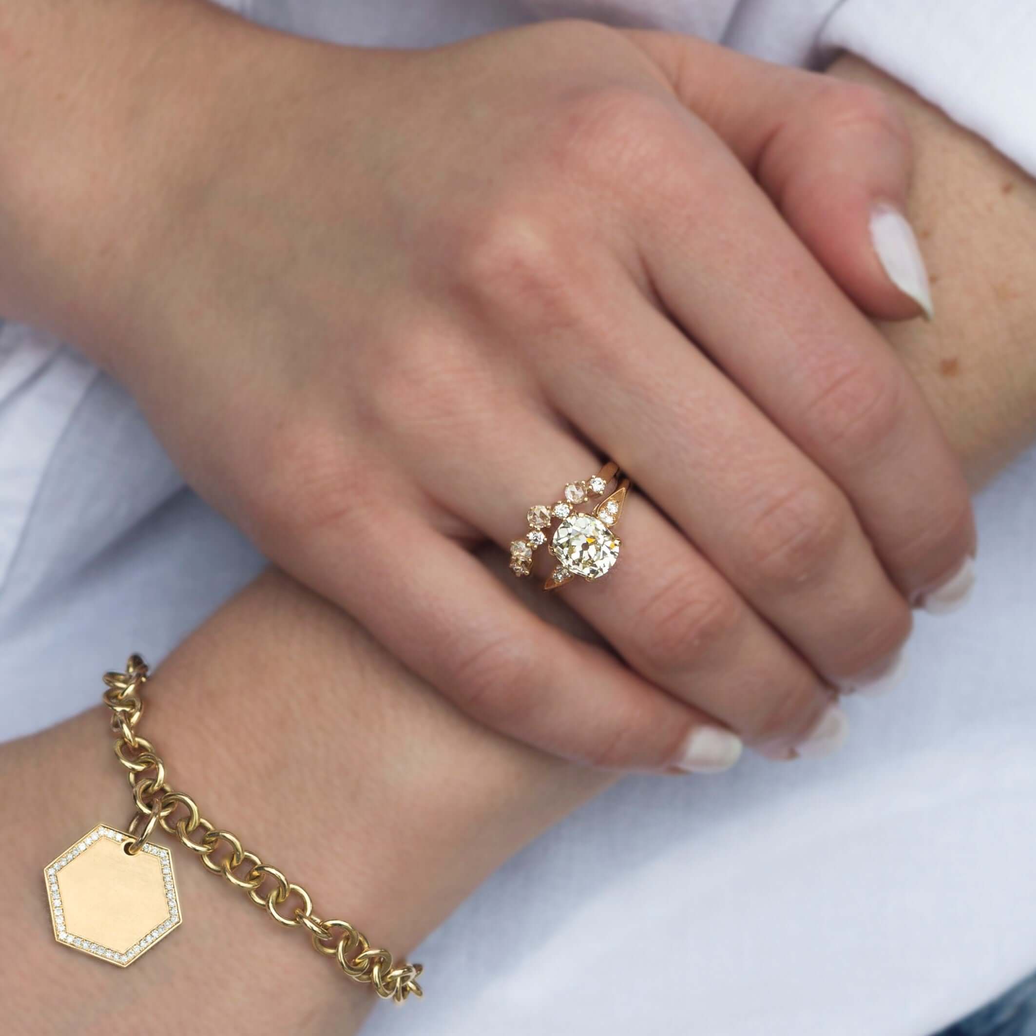 SINGLE STONE BROOKE BAND | 2mm handcrafted prong-set curved band with approximately 0.30ctw mixed old European and rose cut diamonds. Please inquire for additional customization.