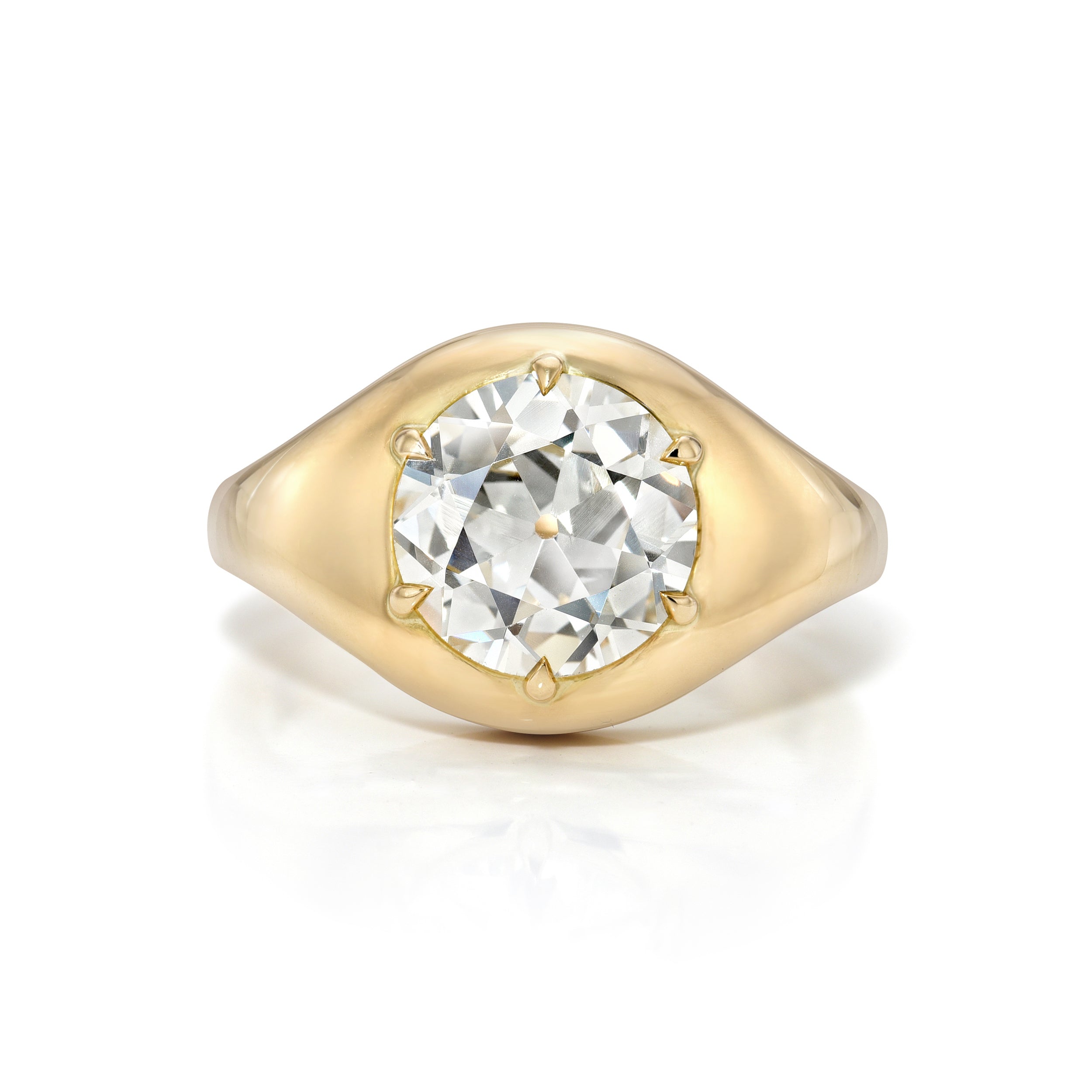 SINGLE STONE BRYN RING featuring 2.41ct N/VS1 GIA certified old European cut diamond prong set in a handcrafted 18K yellow gold mounting.