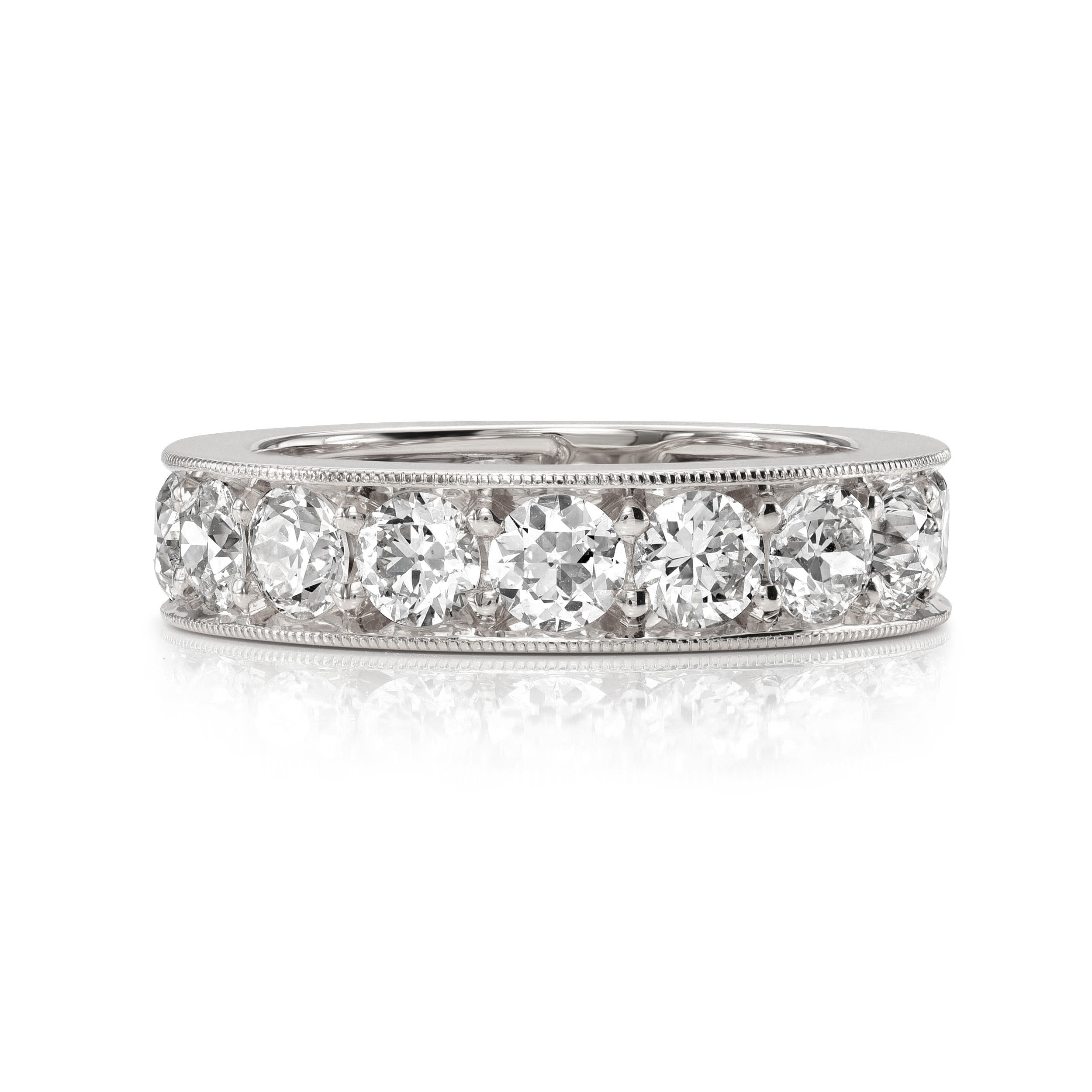 SINGLE STONE CARMELA LARGE BAND | Approximately 3.30-3.80ctw G-H/VS old European cut diamonds channel set in a handcrafted eternity band. Approximate band width 4.9mm. Please inquire for additional customization.