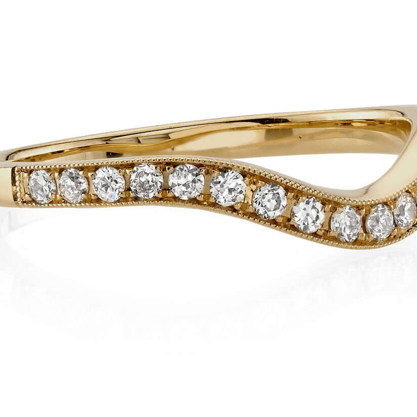 SINGLE STONE GRACE WITH DIAMONDS BAND | 2mm handcrafted curved band with approximately 0.30ctw G-H/VS old European cut diamonds. Please inquire for additional customization.
