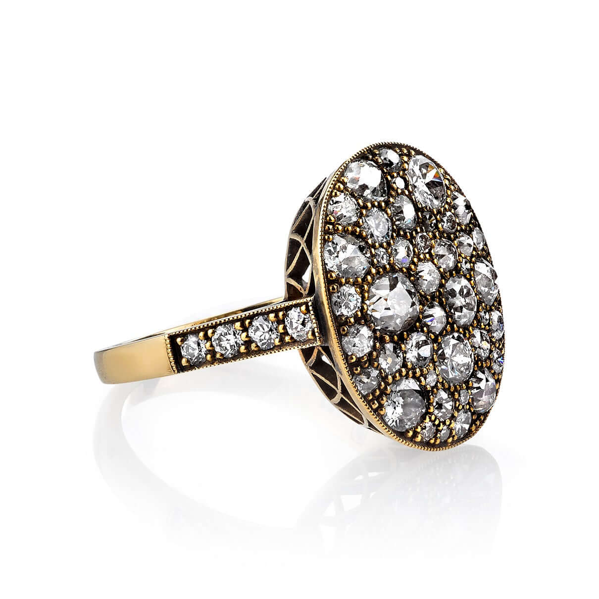 SINGLE STONE SMALL OVAL COBBLESTONE RING RING featuring Approximately 2.20ctw various old cut and round brilliant cut diamonds set in a handcrafted 18K yellow gold mounting. Available in a polished or oxidized finish. Prices may vary according to total di