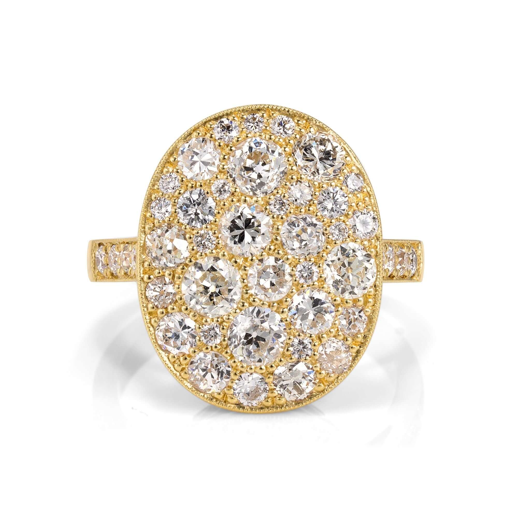 SINGLE STONE SMALL OVAL COBBLESTONE RING RING featuring Approximately 2.20ctw various old cut and round brilliant cut diamonds set in a handcrafted 18K yellow gold mounting. Available in a polished or oxidized finish. Prices may vary according to total di