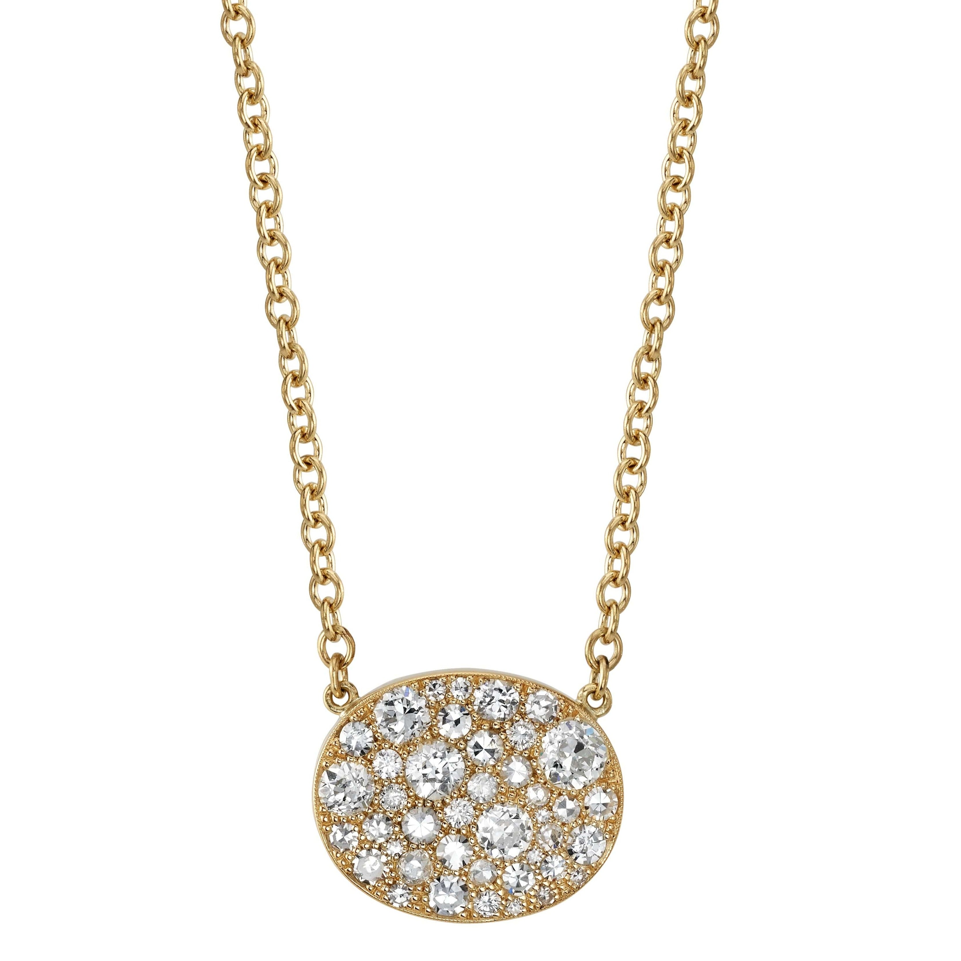 SINGLE STONE OVAL COBBLESTONE PENDANT NECKLACE featuring Approximately 1.80ctw various old cut and round brilliant cut diamonds set in a handcrafted 18K yellow gold pendant. Price may vary according to total diamond weight. Available in an oxidized or pol