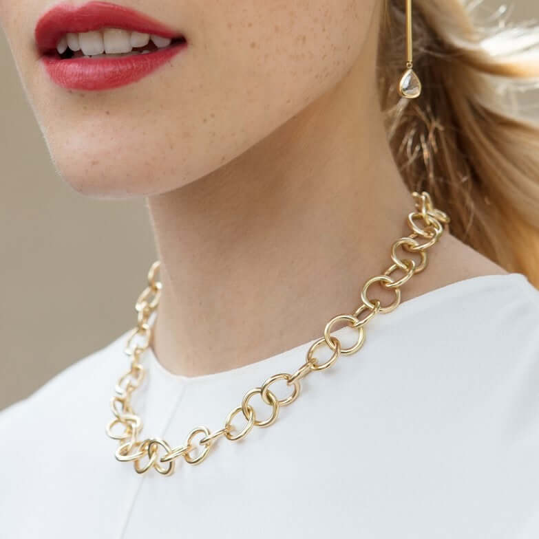 SINGLE STONE CLUB NECKLACE featuring Handcrafted 18K yellow gold link necklace. Charms sold separately. Available in 16" or 17" lengths.