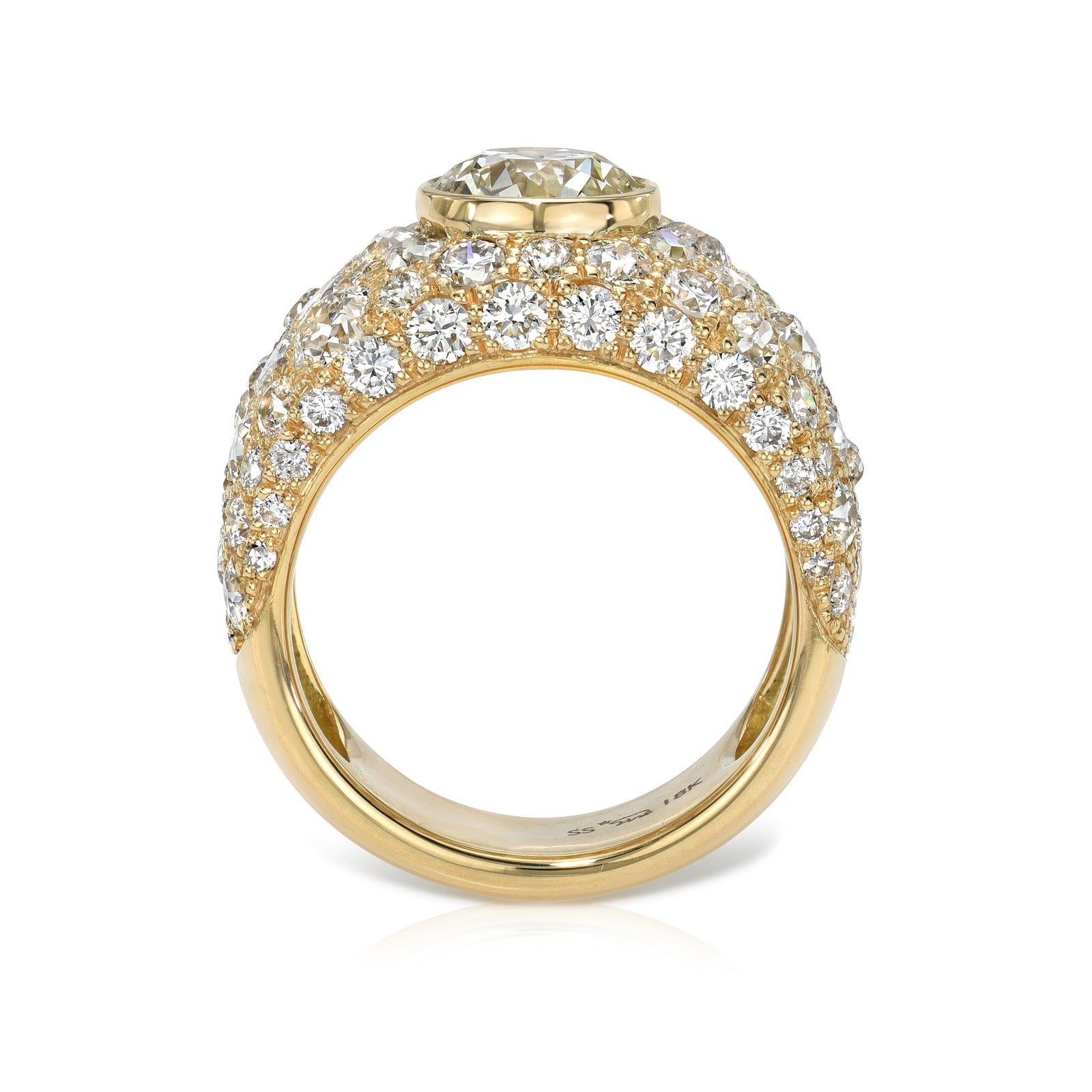 SINGLE STONE COBBLESTONE SIENNA RING featuring 1.71ct M/VS1 GIA certified old European cut diamond with 4.63ctw varying old cut and round brilliant cut diamonds set in a handcrafted 18K yellow gold domed band.