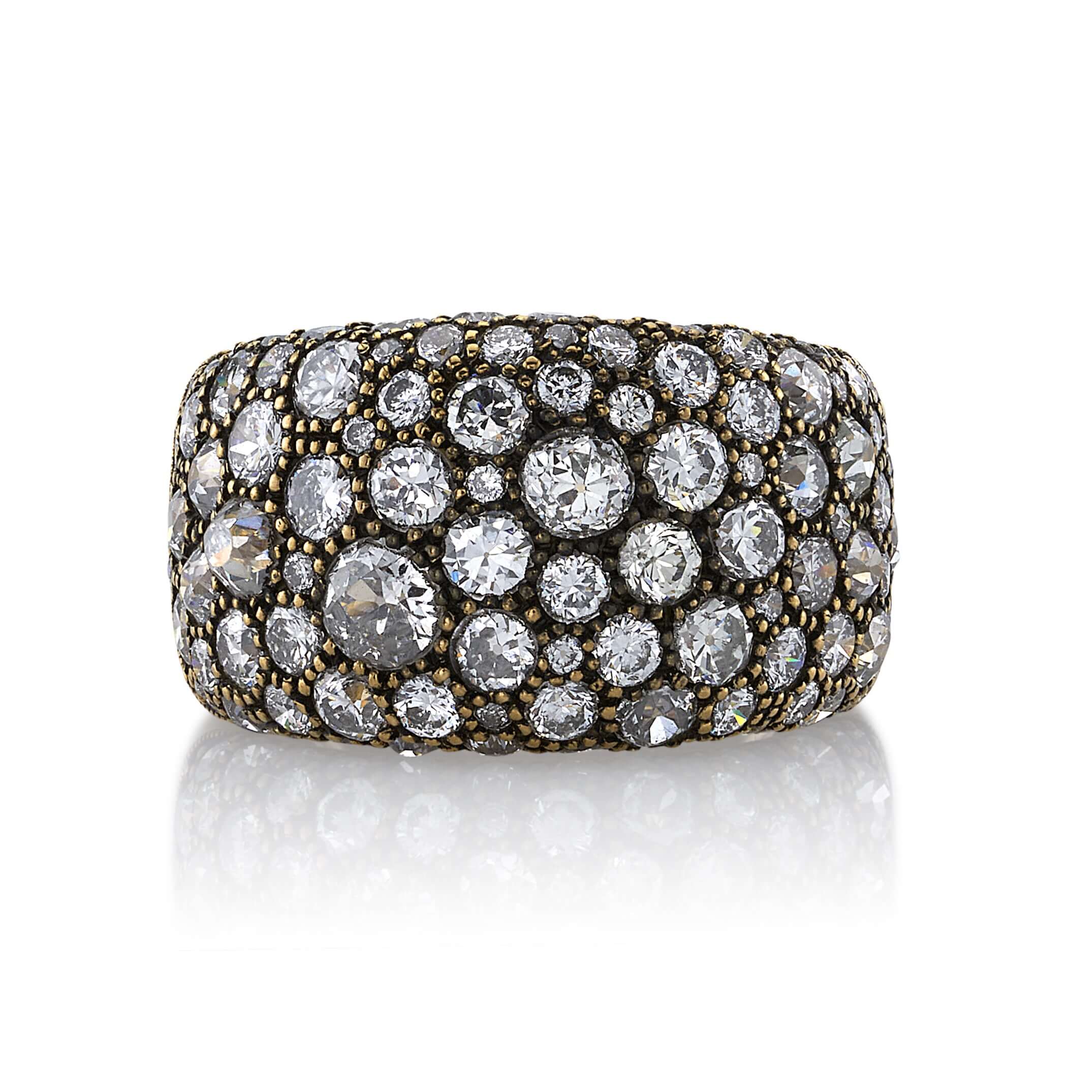 SINGLE STONE COBBLESTONE SIENNA RING featuring Approximately 4.00ctw varying old cut and round brilliant cut diamonds set in a handcrafted 18K yellow gold dome band. *Cobblestone pattern may vary from piece to piece