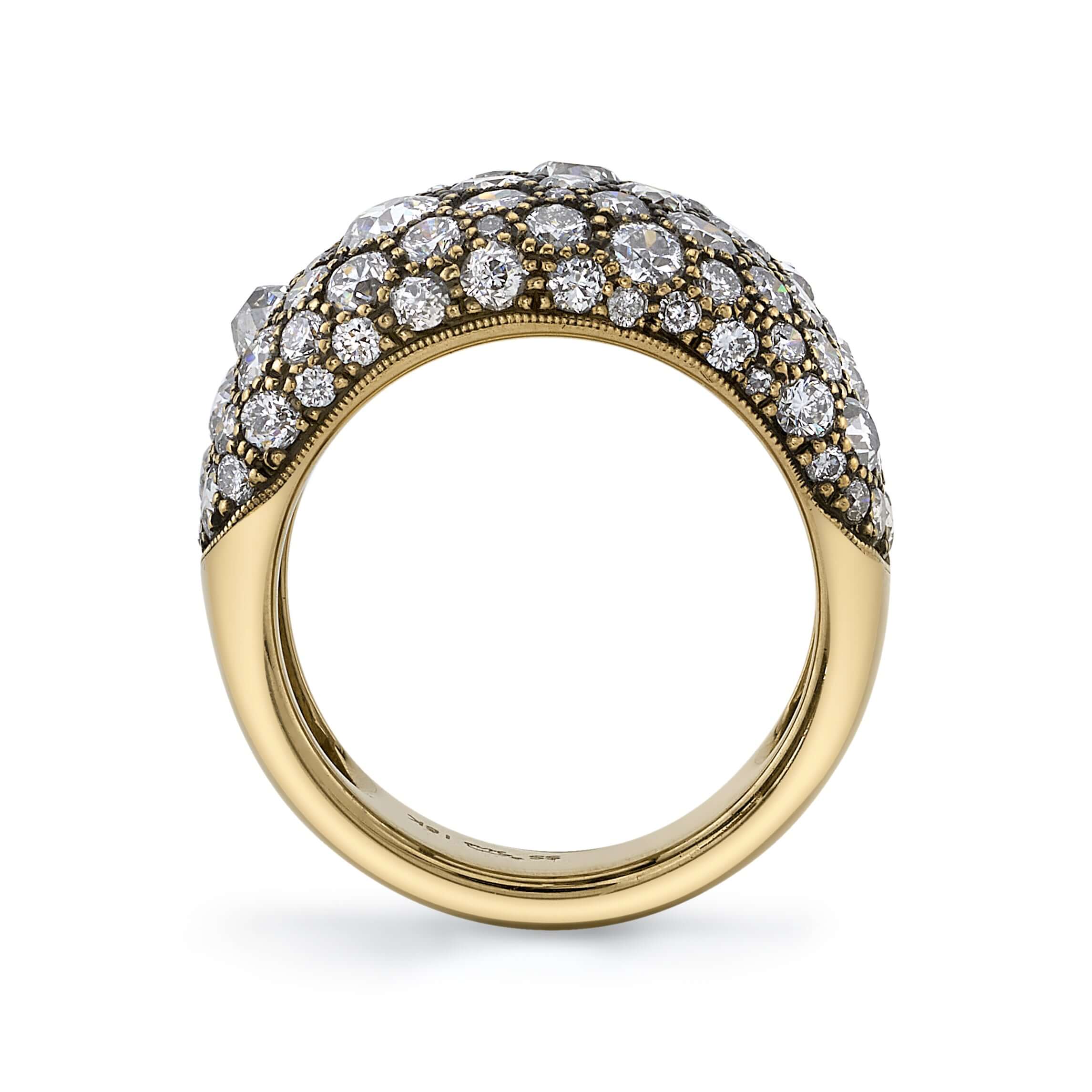SINGLE STONE COBBLESTONE SIENNA RING featuring Approximately 4.00ctw varying old cut and round brilliant cut diamonds set in a handcrafted 18K yellow gold dome band. *Cobblestone pattern may vary from piece to piece