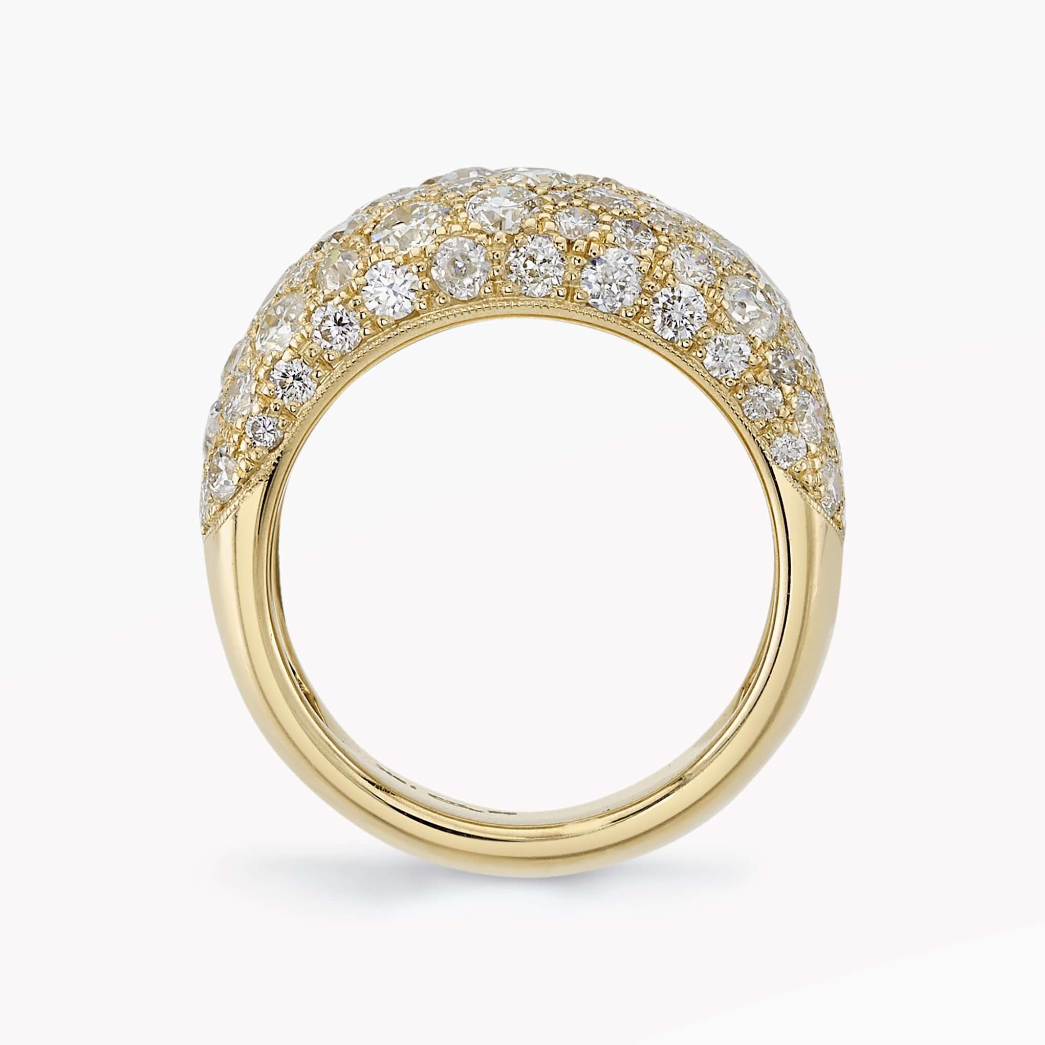 SINGLE STONE COBBLESTONE SIENNA RING featuring Approximately 4.00ctw varying old cut and round brilliant cut diamonds set in a handcrafted 18K yellow gold dome band. *Cobblestone pattern may vary from piece to piece