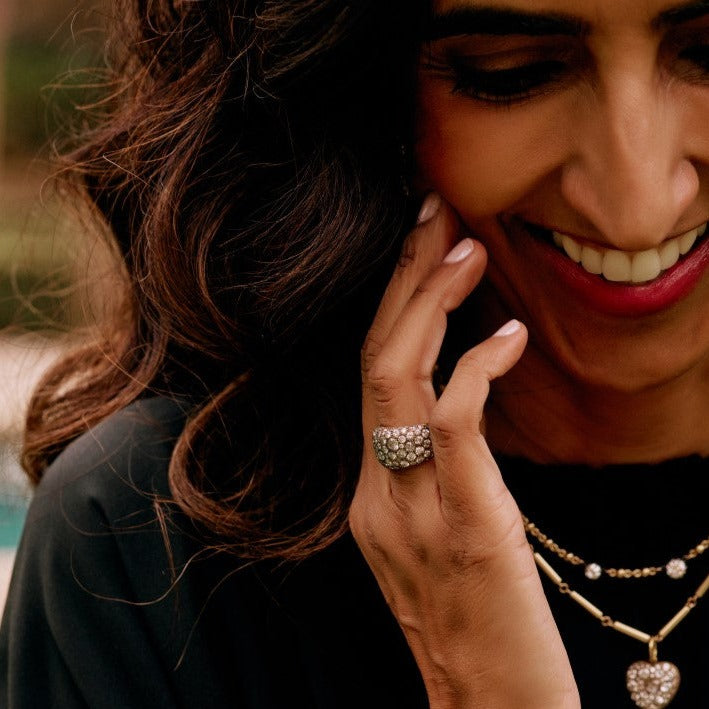 SINGLE STONE COBBLESTONE SIENNA RING featuring Approximately 4.00ctw varying old cut and round brilliant cut diamonds set in a handcrafted 18K yellow gold dome band. *Cobblestone pattern may vary from piece to piece