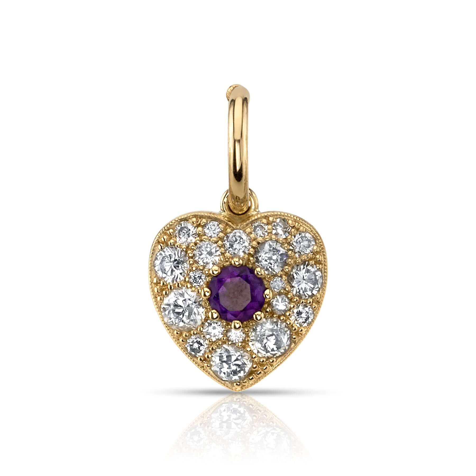 SINGLE STONE SMALL COBBLESTONE HEART WITH GEMSTONES PENDANT featuring Approximately 0.80ctw various old cut and round brilliant cut diamonds set in a handcrafted 18K yellow gold heart pendant with an approximately 0.25ctw old European cut diamond or color