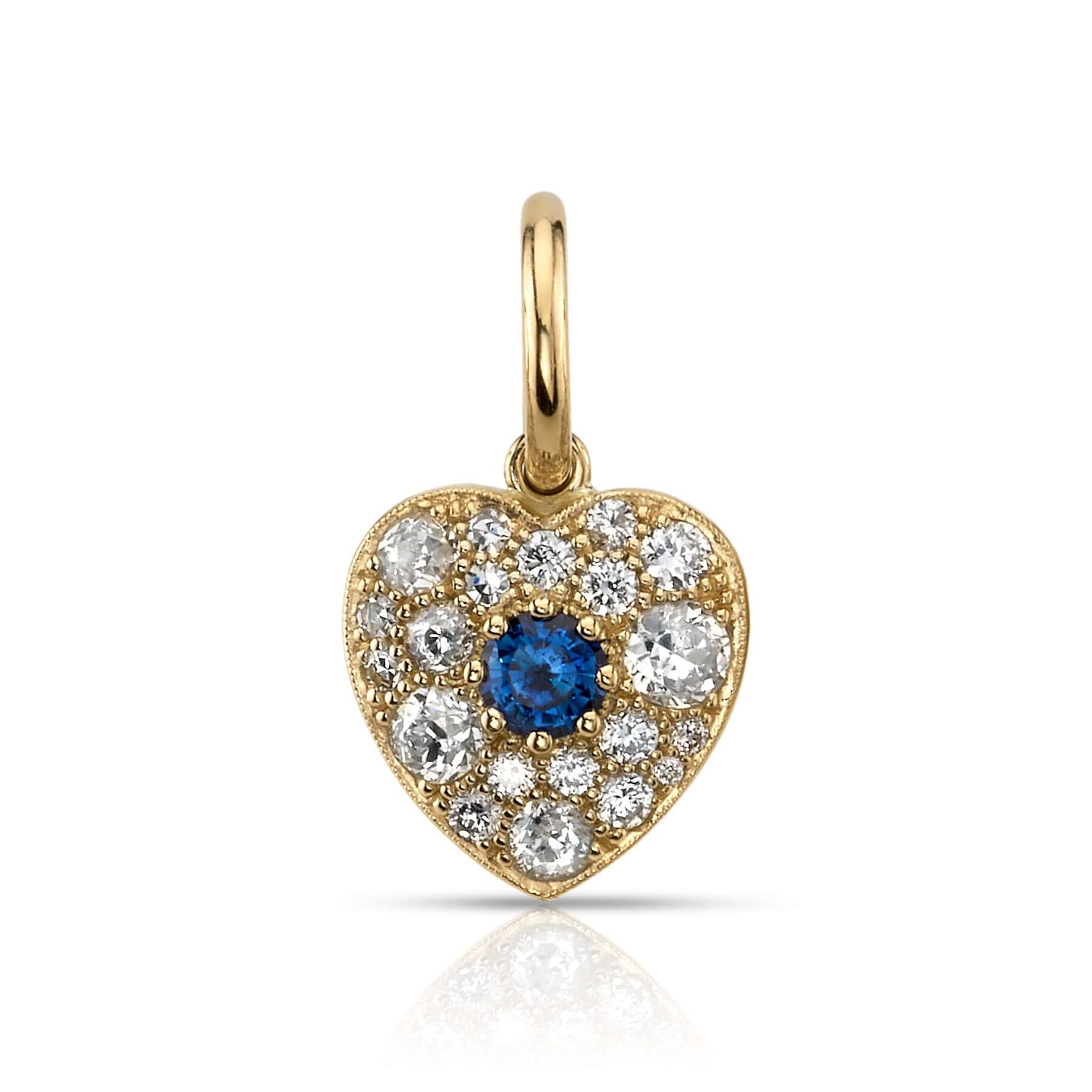 SINGLE STONE SMALL COBBLESTONE HEART WITH GEMSTONES PENDANT featuring Approximately 0.80ctw various old cut and round brilliant cut diamonds set in a handcrafted 18K yellow gold heart pendant with an approximately 0.25ctw old European cut diamond or color