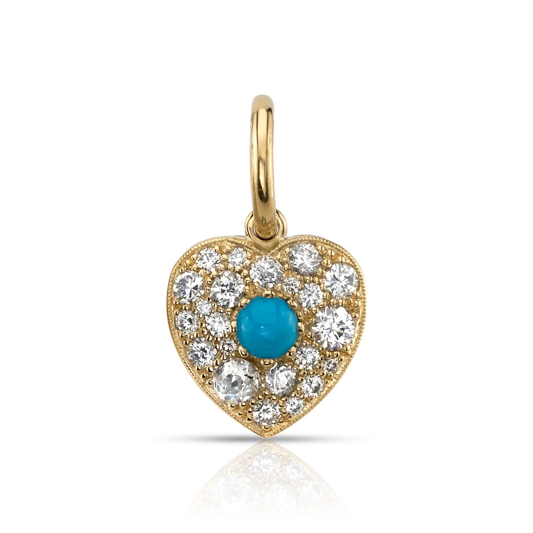 SINGLE STONE SMALL COBBLESTONE HEART WITH GEMSTONES PENDANT featuring Approximately 0.80ctw various old cut and round brilliant cut diamonds set in a handcrafted 18K yellow gold heart pendant with an approximately 0.25ctw old European cut diamond or color