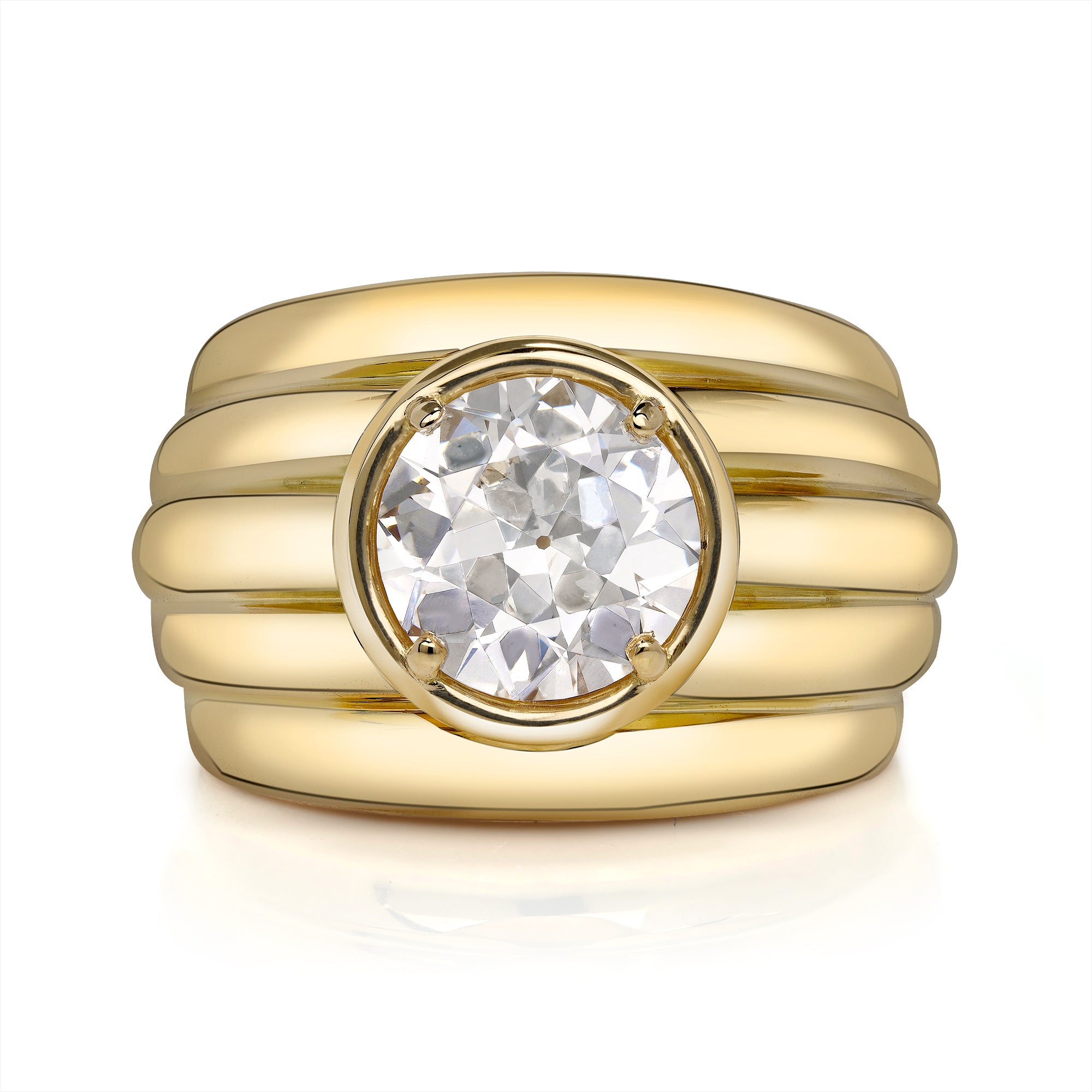 SINGLE STONE ELENI RING featuring 2.02ct J/SI1 GIA certified old European cut diamond prong set in a handcrafted 18K yellow gold mounting.