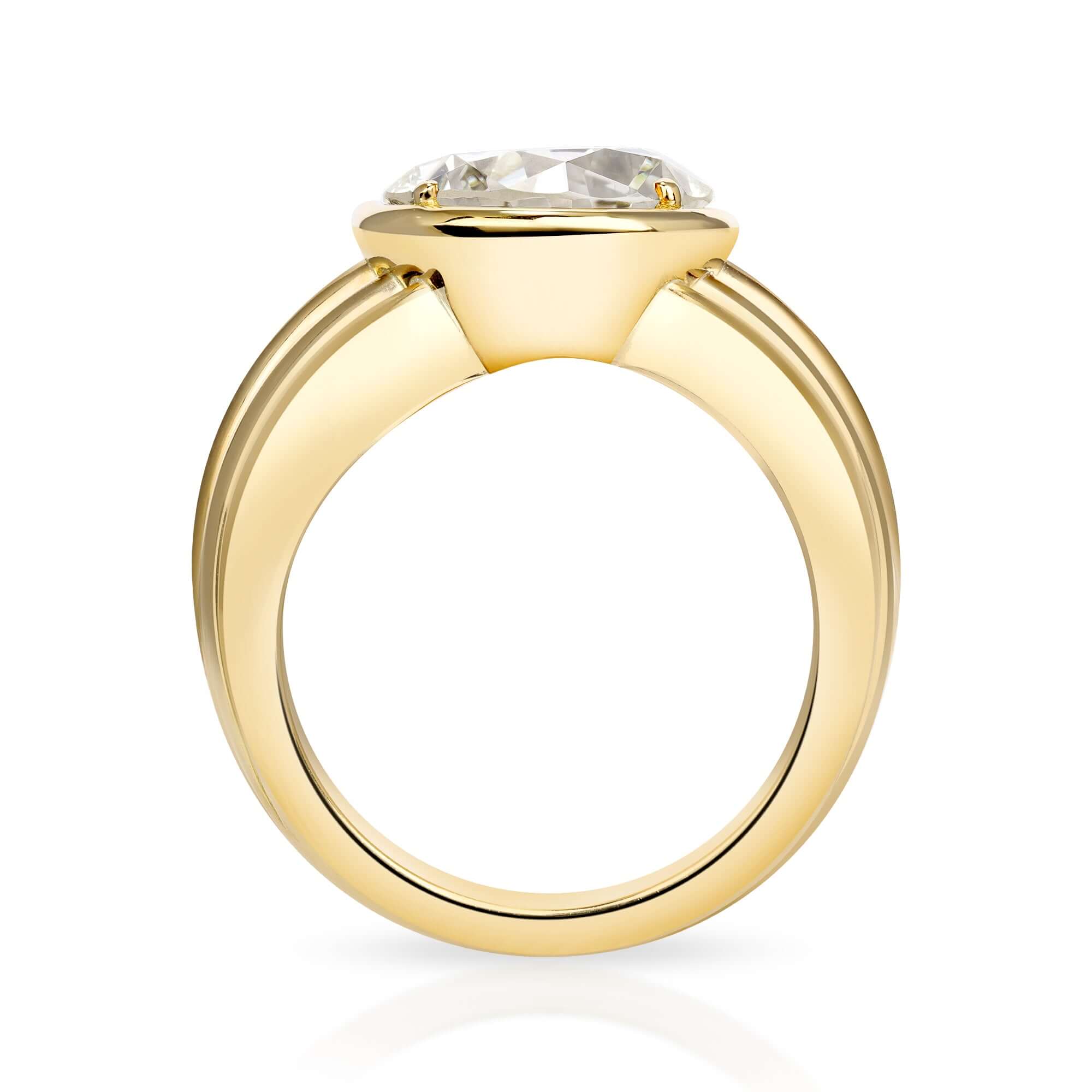 SINGLE STONE ELENI RING featuring 4.74ct N/VS2 GIA certified old European cut diamond bezel set in a handcrafted 18K yellow gold mounting.