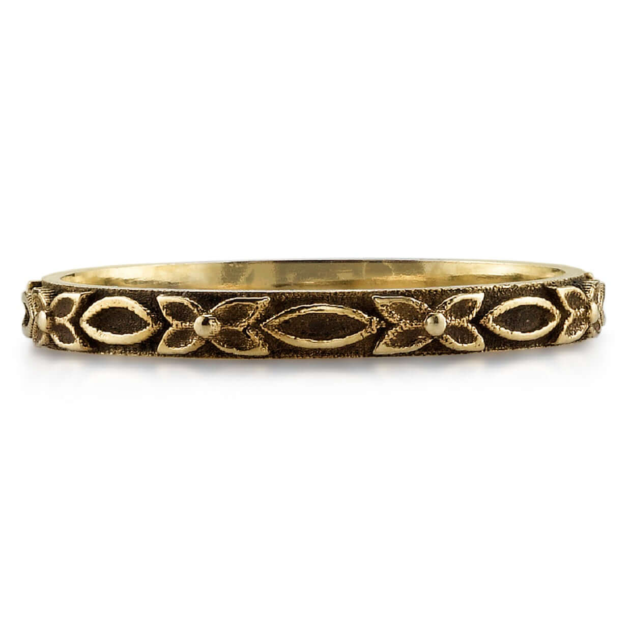 SINGLE STONE VICTORIA BAND | Handcrafted oxidized 18K gold ladies' band. Approximate band with 2mm. Please inquire for additional customization.