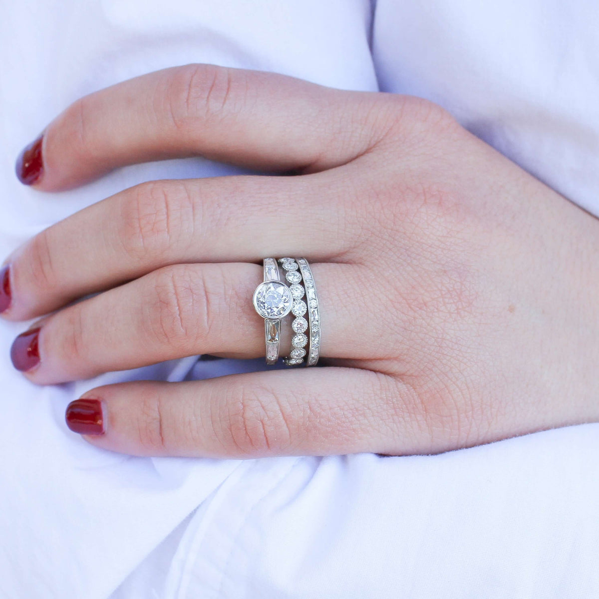SINGLE STONE MICHELLE BAND | Approximately 0.65ctw French cut and old European cut diamonds set in a handcrafted channel set eternity band. Approximate band width 2.1mm. All of our jewelry is individually made to order in Los Angeles, please allow 6-8 we