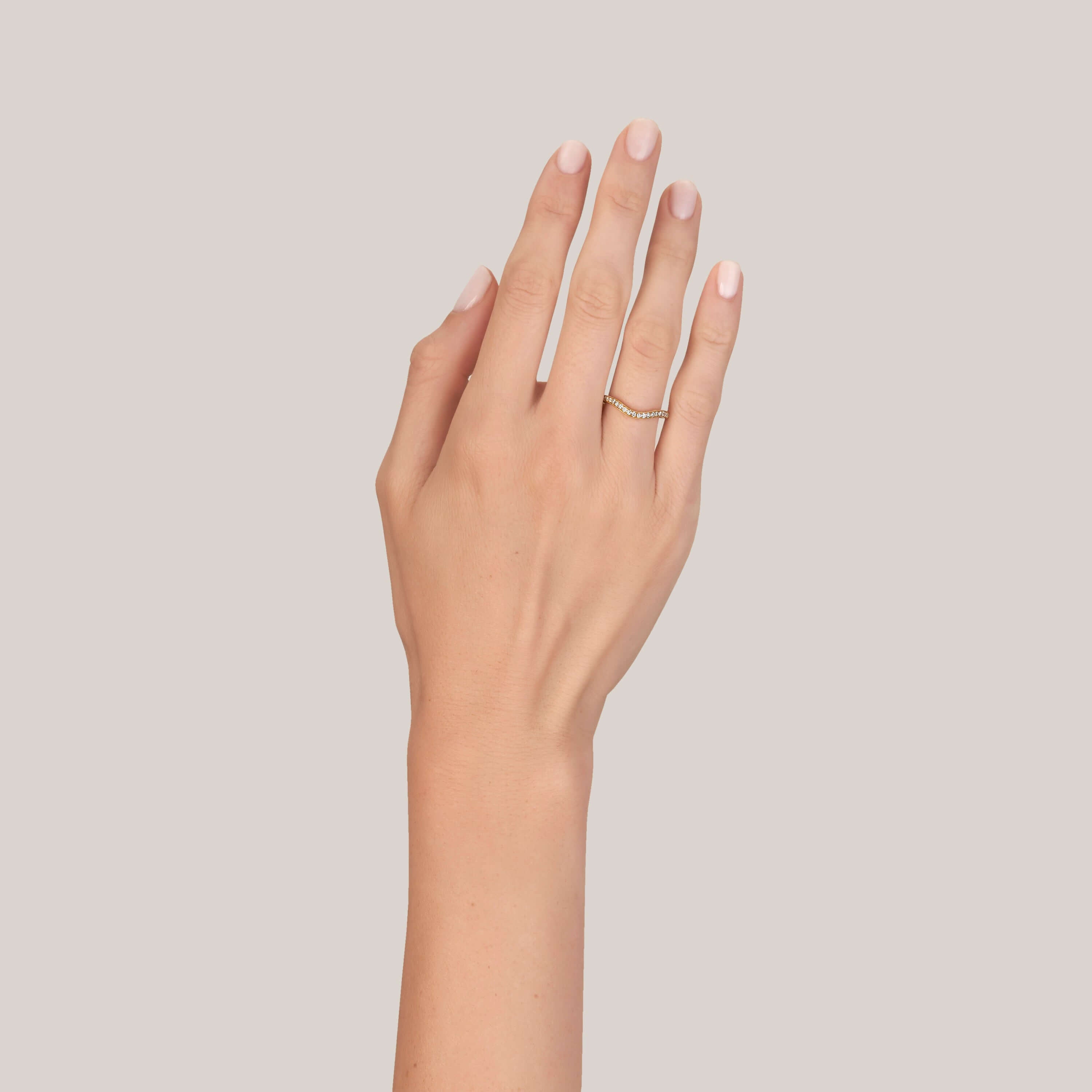 SINGLE STONE GRACE WITH DIAMONDS BAND | 2mm handcrafted curved band with approximately 0.30ctw G-H/VS old European cut diamonds. Please inquire for additional customization.