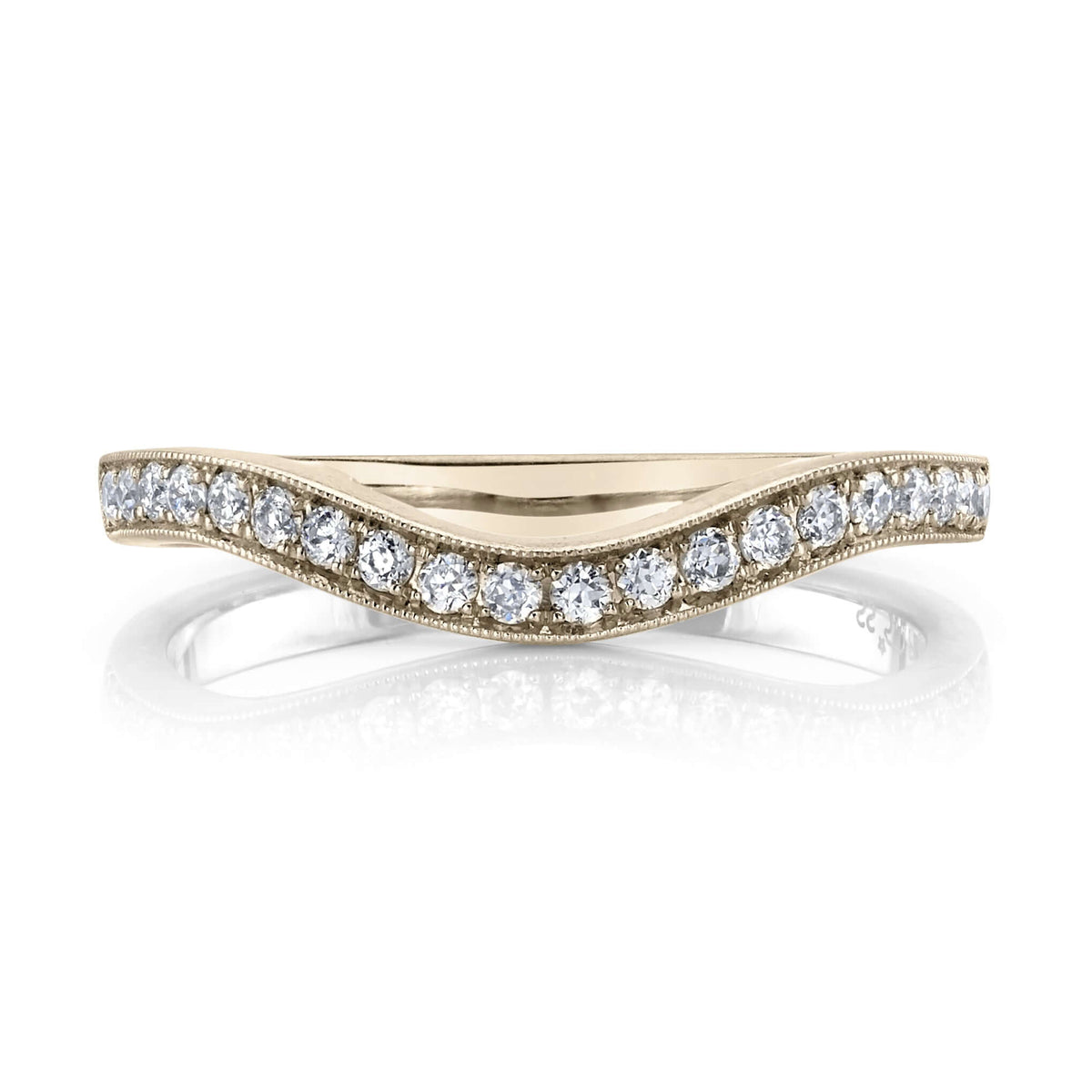 SINGLE STONE GRACE WITH DIAMONDS BAND | 2mm handcrafted curved band with approximately 0.30ctw G-H/VS old European cut diamonds. Please inquire for additional customization.