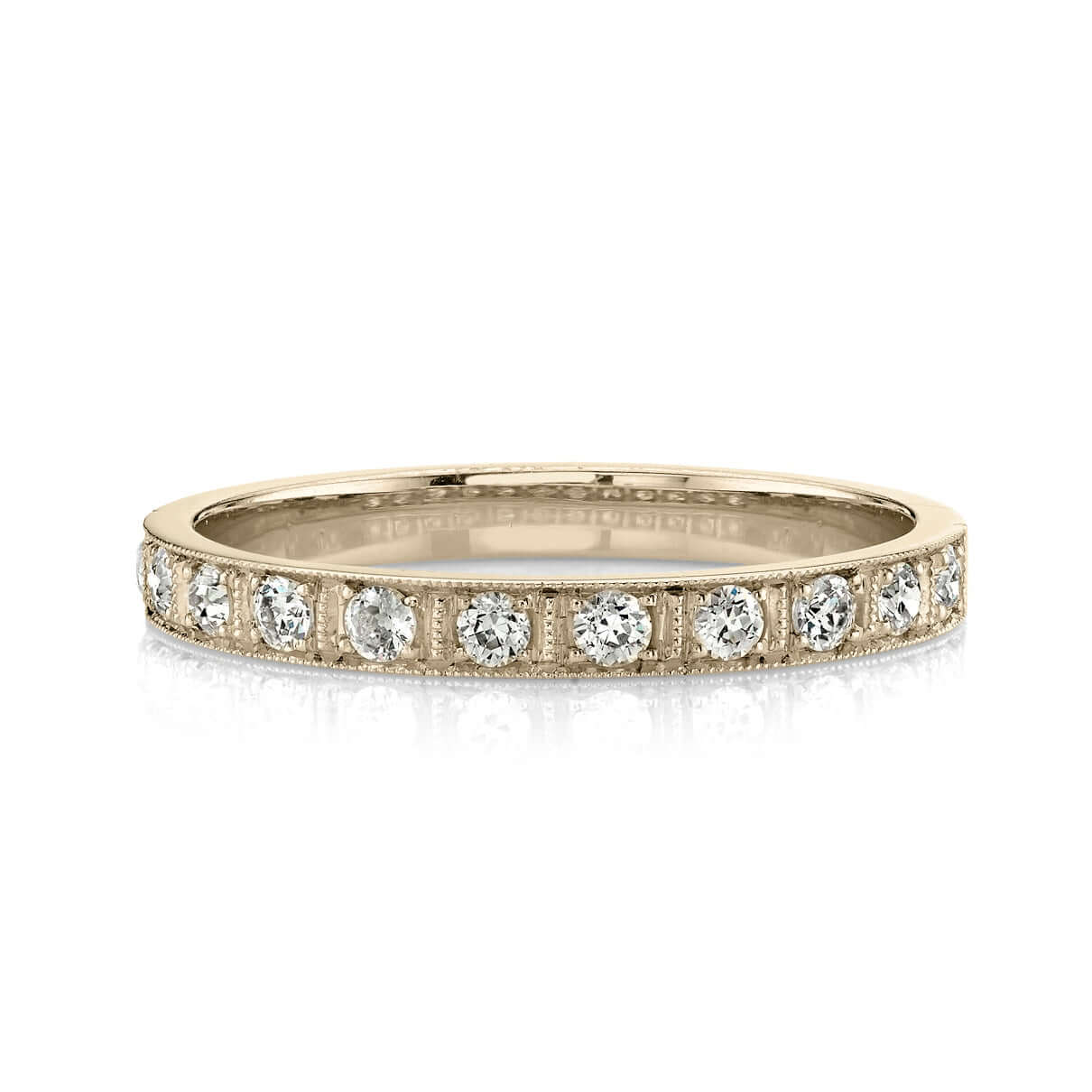 SINGLE STONE HADLEY BAND | Approximately 0.20ctw G-H/VS old European cut diamonds prong set in a handcrafted half eternity band. Approximate band width 2.3mm. Please inquire for additional customization.