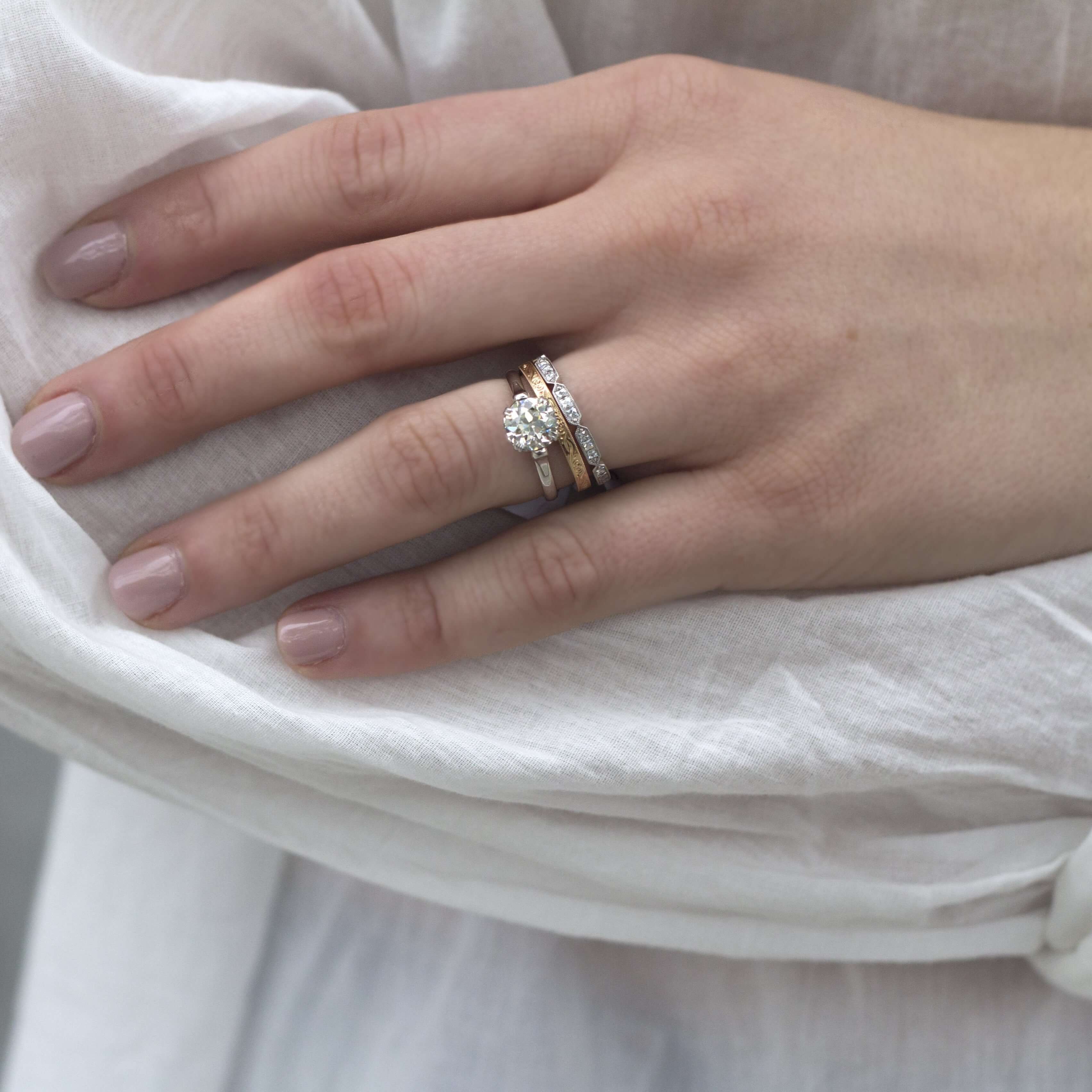 SINGLE STONE LARGE HAZEL BAND | 2mm handcrafted engraved band. Please inquire for additional customization.