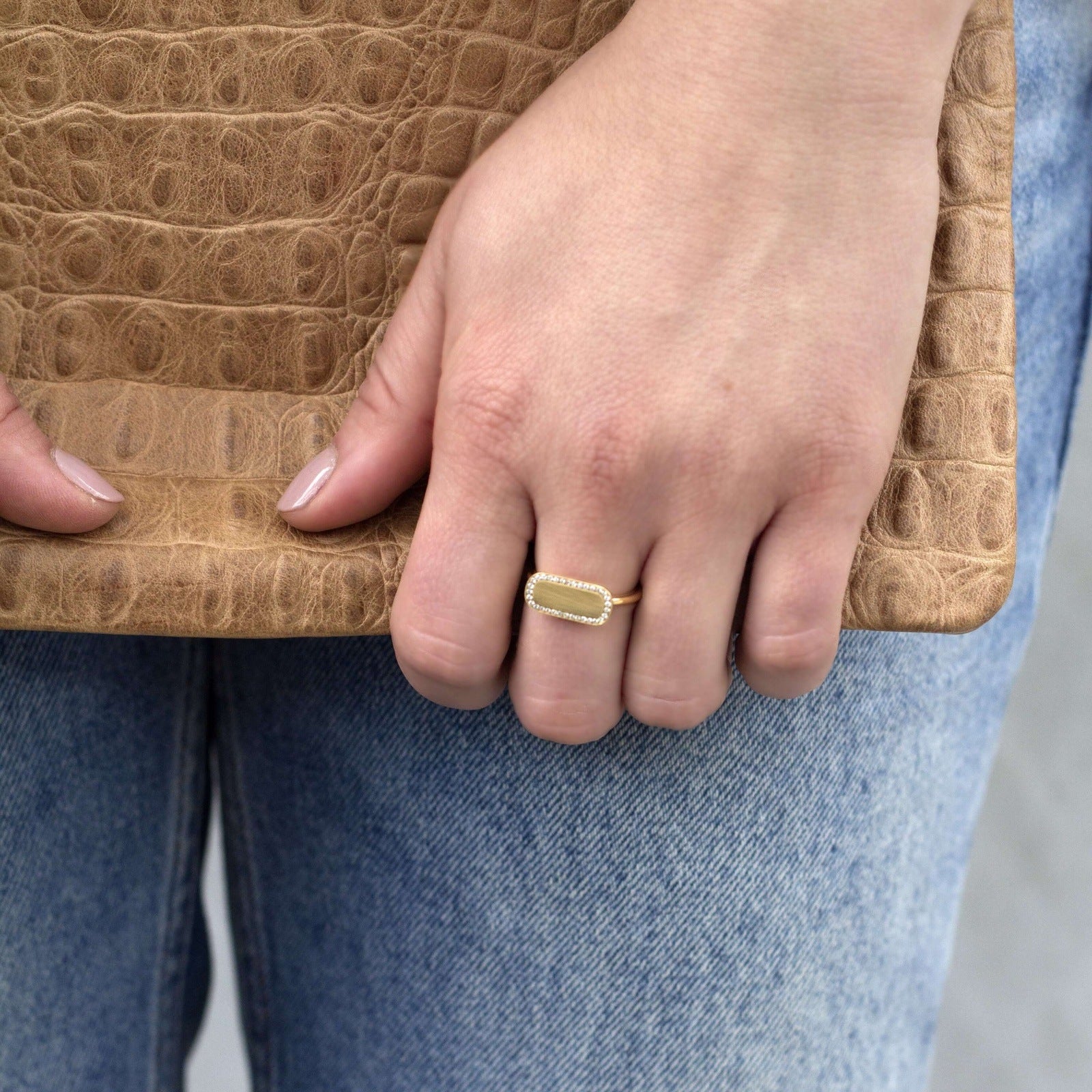 SINGLE STONE MILO RING featuring Vintage inspired 18K gold bar ring. A modern take on the classic signet ring. Make it personal! Price includes monogrammed engraving of up to three letters in any of the styles shown above - please be sure to specify befor