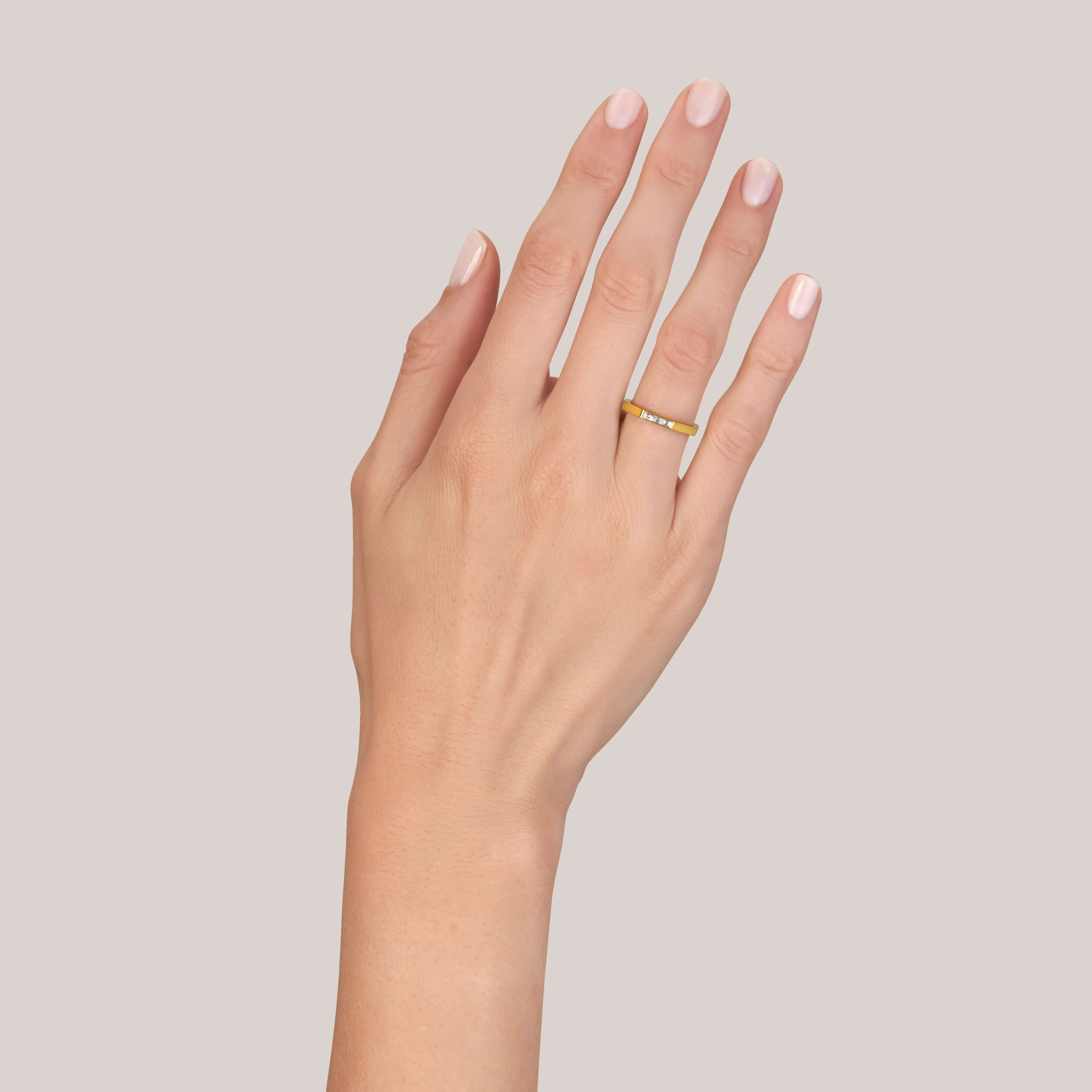 SINGLE STONE JACQUELINE BAND | Approximately 0.40ctw G-H/VS French cut diamonds set in a handcrafted sectional band. Approximate band width 2mm. Please inquire for additional customization.