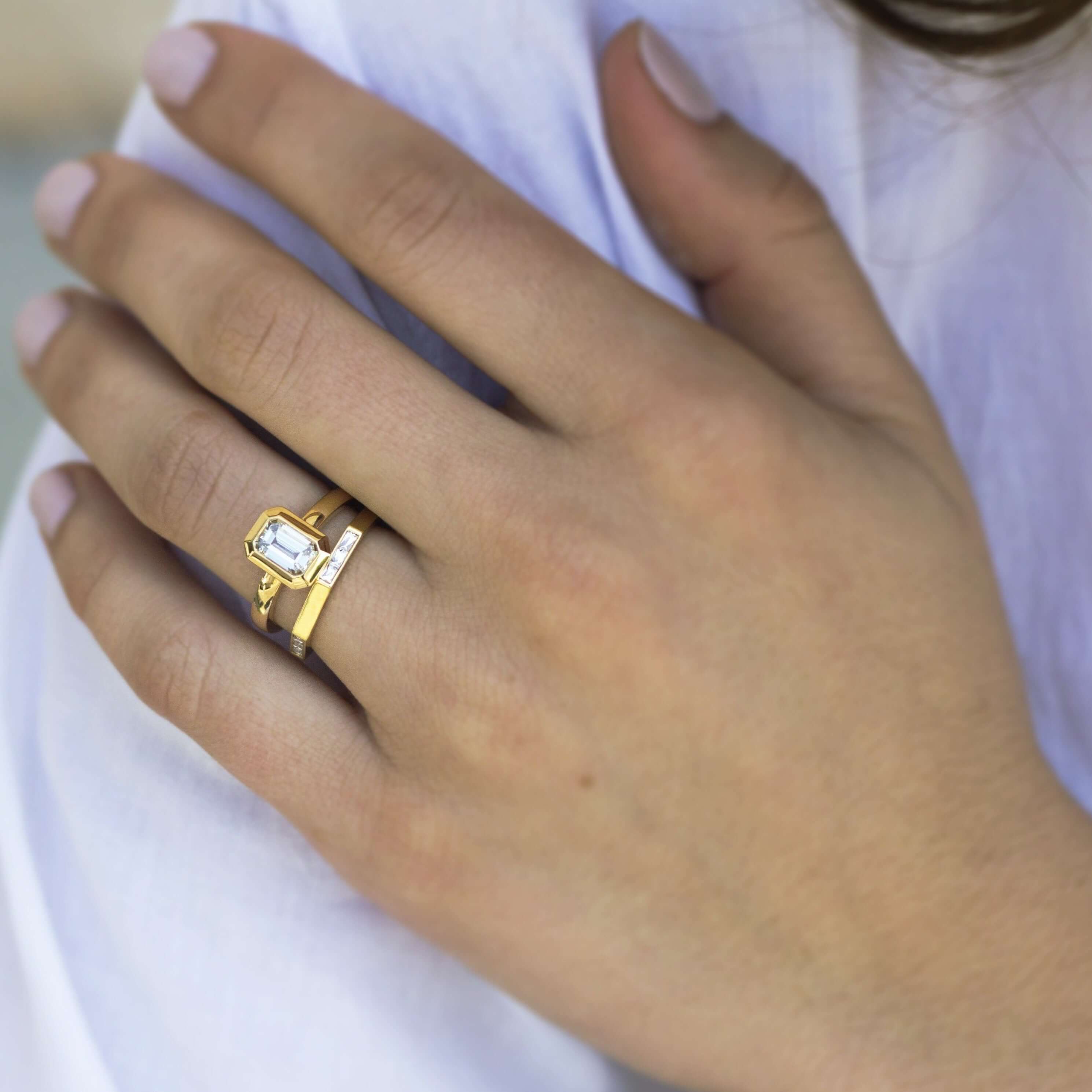 SINGLE STONE JACQUELINE BAND | Approximately 0.40ctw G-H/VS French cut diamonds set in a handcrafted sectional band. Approximate band width 2mm. Please inquire for additional customization.