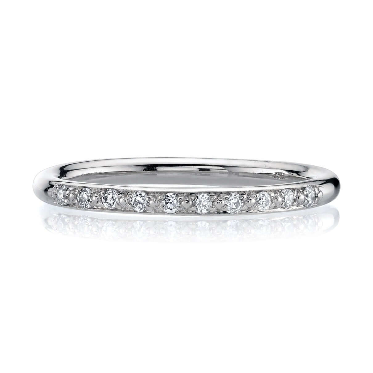 SINGLE STONE JAMIE BAND | Approximately 0.10ctw old European cut diamonds pave set in a handcrafted prong set half eternity band. Approximate band width 2mm. Please inquire for additional customization.