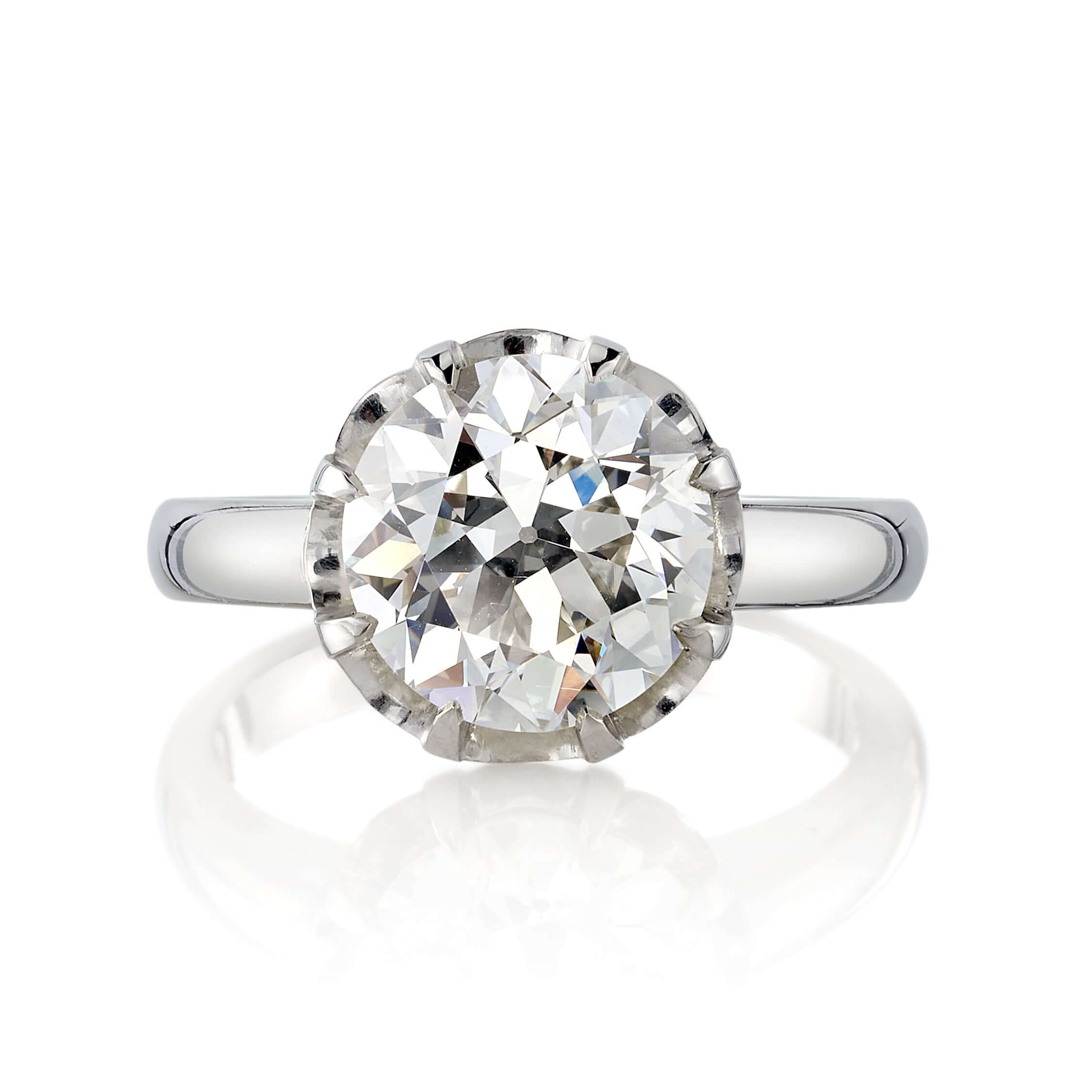 SINGLE STONE JOLENE RING featuring 3.05ct J/VS1 GIA certified old European cut diamond set in a handcrafted platinum mounting.