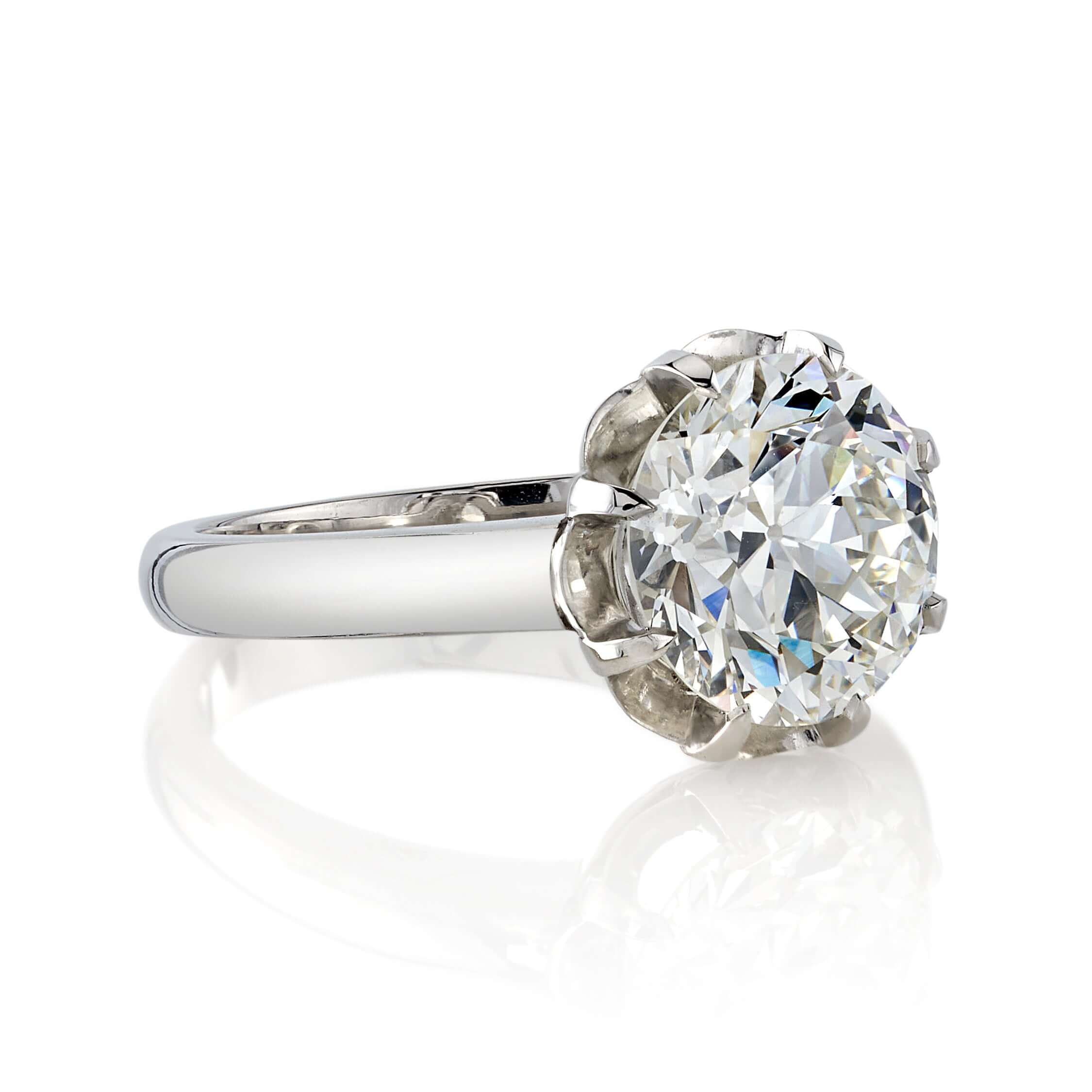 SINGLE STONE JOLENE RING featuring 3.05ct J/VS1 GIA certified old European cut diamond set in a handcrafted platinum mounting.
