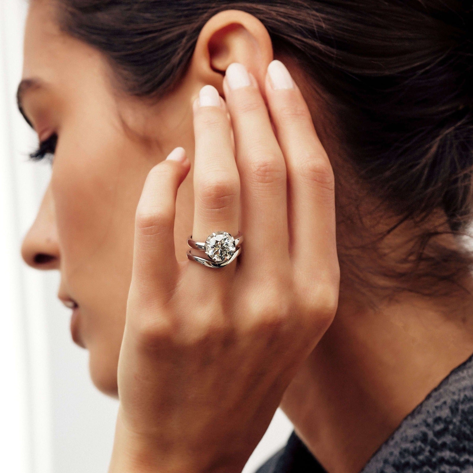 SINGLE STONE JOLENE RING featuring 3.05ct J/VS1 GIA certified old European cut diamond set in a handcrafted platinum mounting.