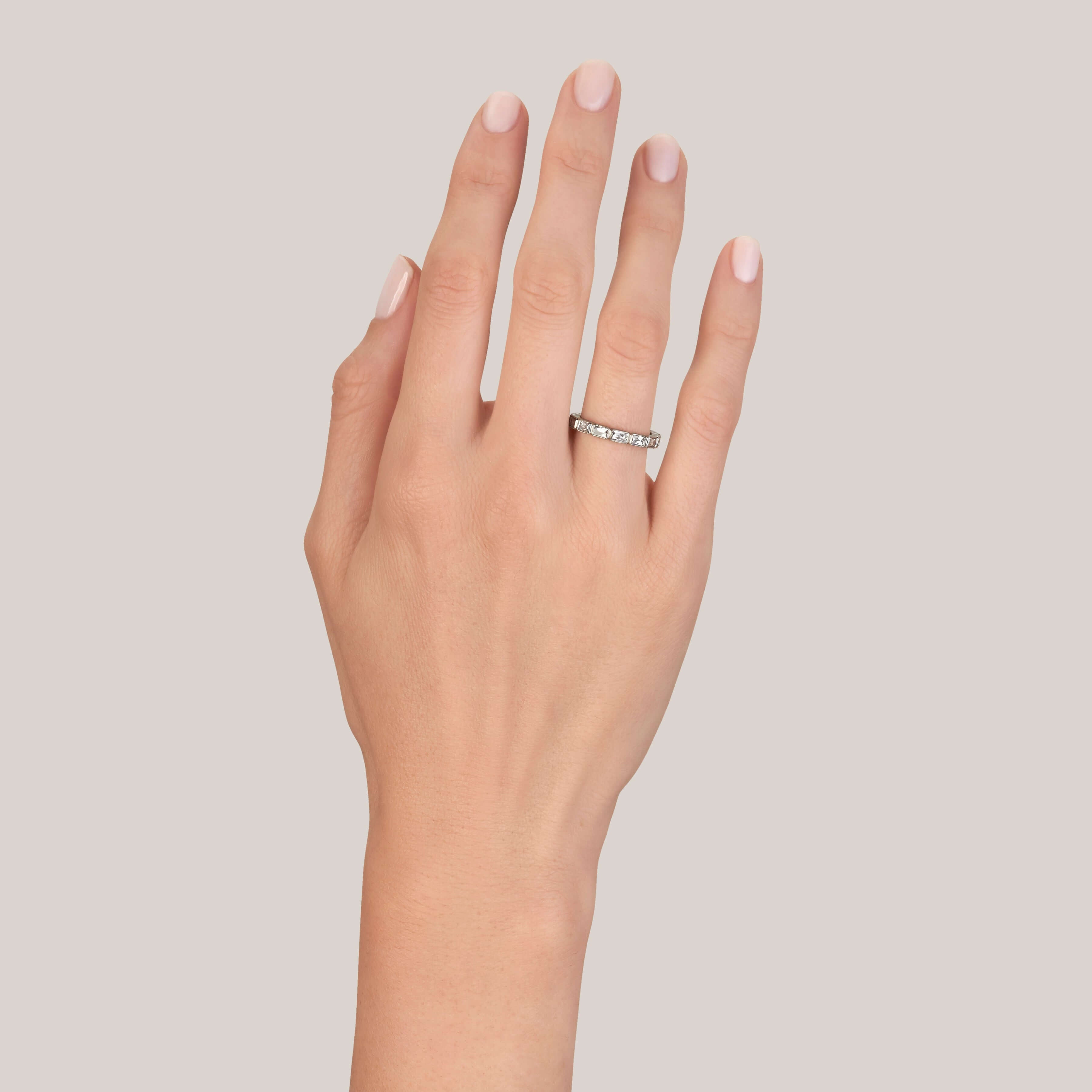 SINGLE STONE LARGE JULIA BAND | Approximately 1.30-1.60ctw G-H/VS French cut diamonds bezel set in a handcrafted eternity band. Approximate band width 3mm. Please inquire for additional customization.