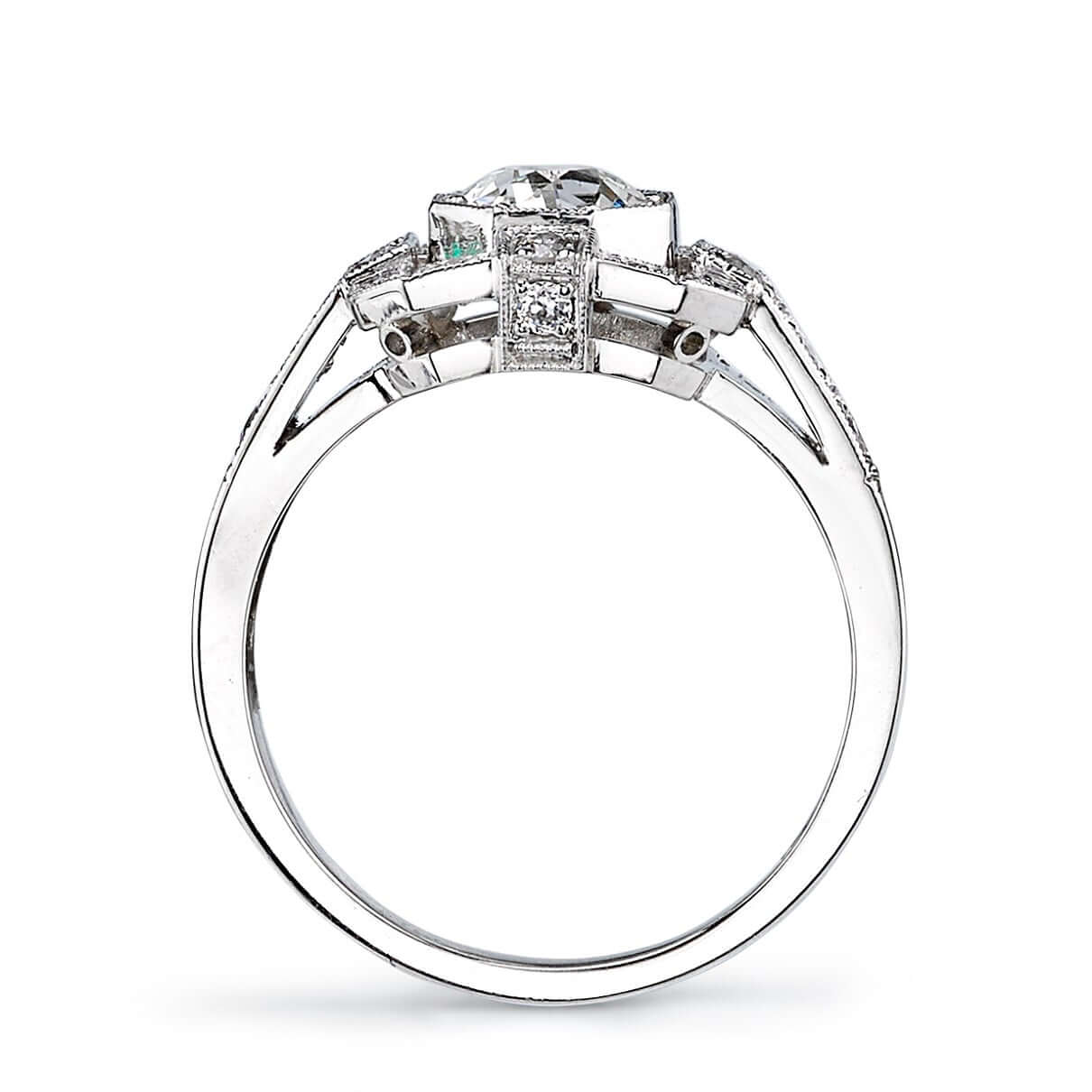 SINGLE STONE KATIE RING featuring 0.69ct K/VS2 GIA certified old European cut diamond with 0.35ctw old European cut accent diamonds set in a handcrafted platinum mounting.