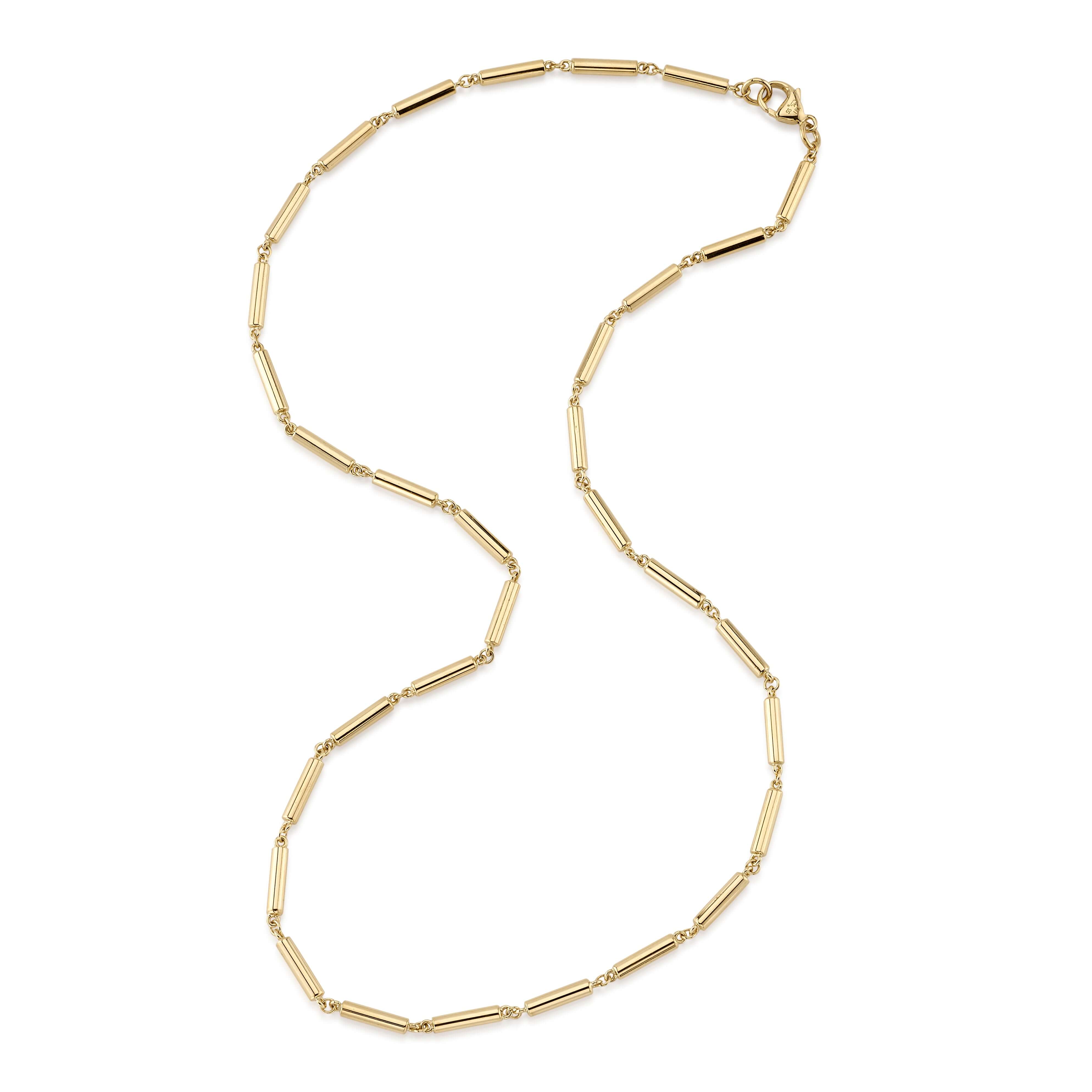 SINGLE STONE LEDA NECKLACE featuring Handcrafted 18K yellow gold cylindrical link necklace. Available in 17" and 22.5" lengths.