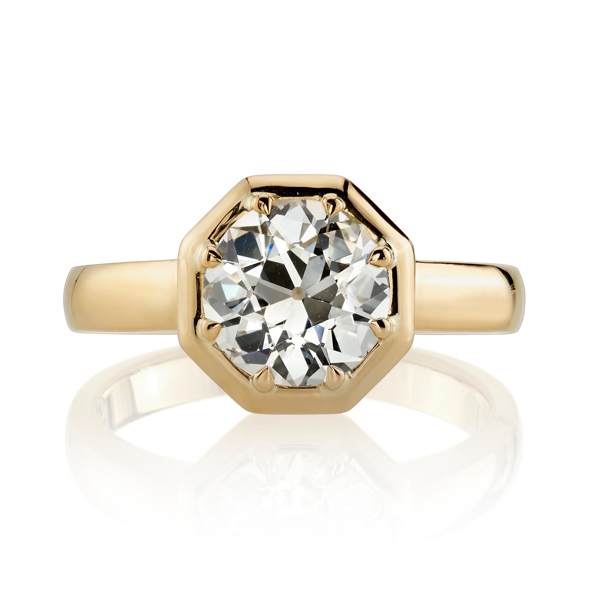 SINGLE STONE LOLA RING featuring 1.99ct O-P/VS1 GIA certified old European cut diamond prong set in a handcrafted 18K yellow gold mounting.